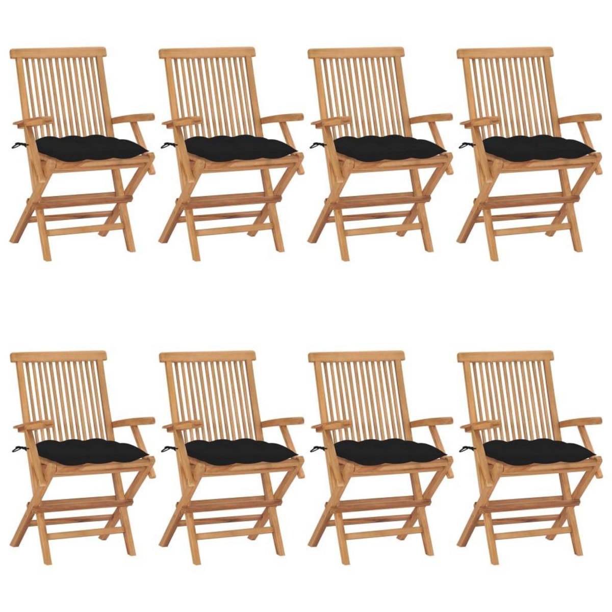 VIDAXL Chaises de jardin avec coussins noir lot de 8 Bois teck massif