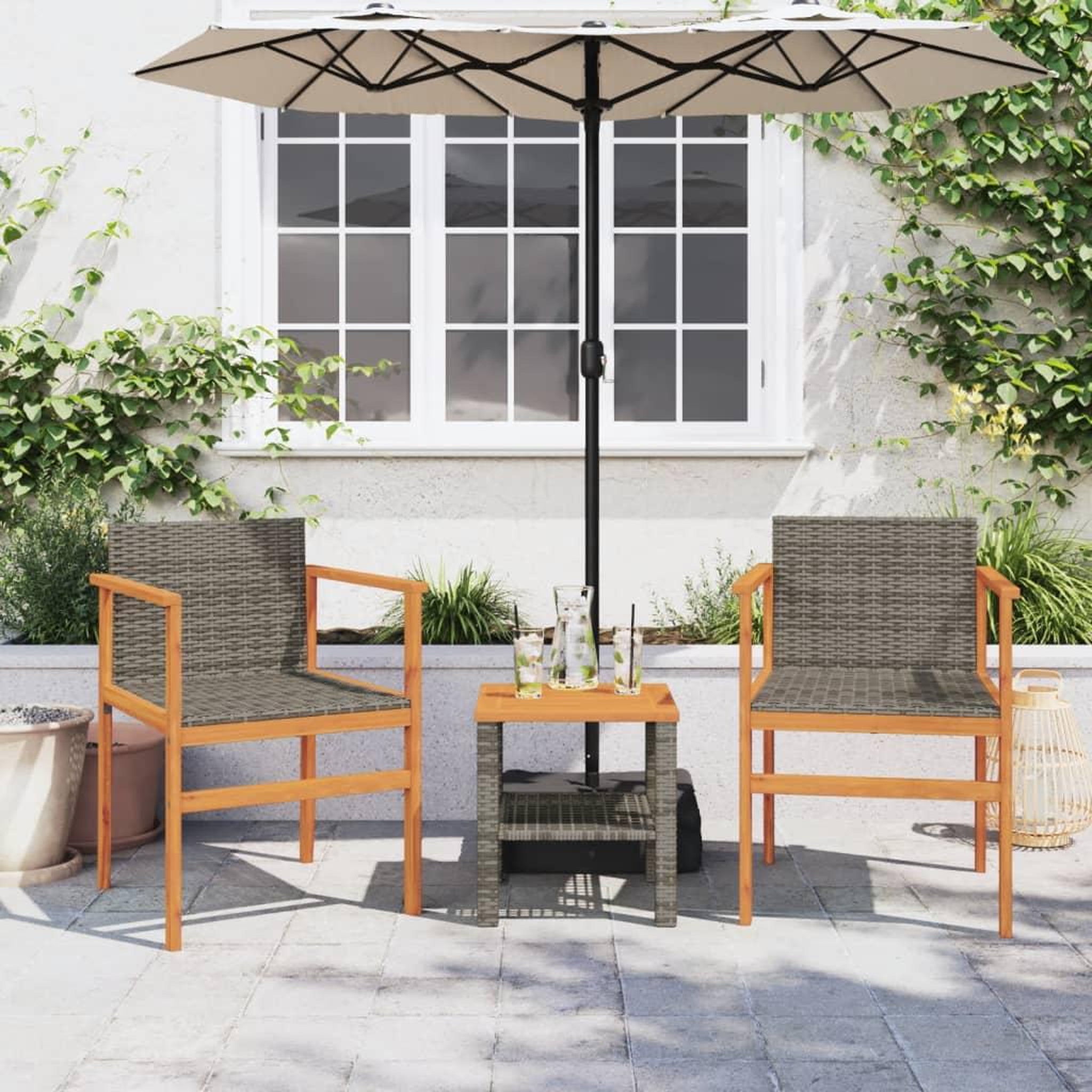 Voir la diapositive 3 : VIDAXL Chaises de jardin lot de 2 gris resine tressee et bois massif