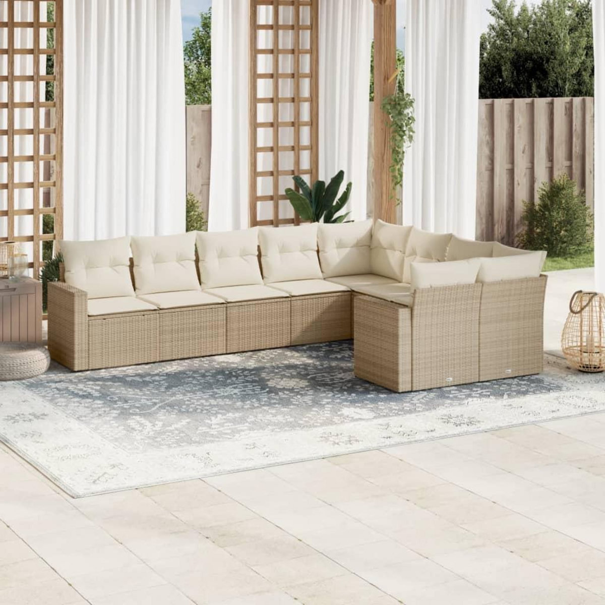 VIDAXL Salon de jardin avec coussins 9 pcs beige resine tressee