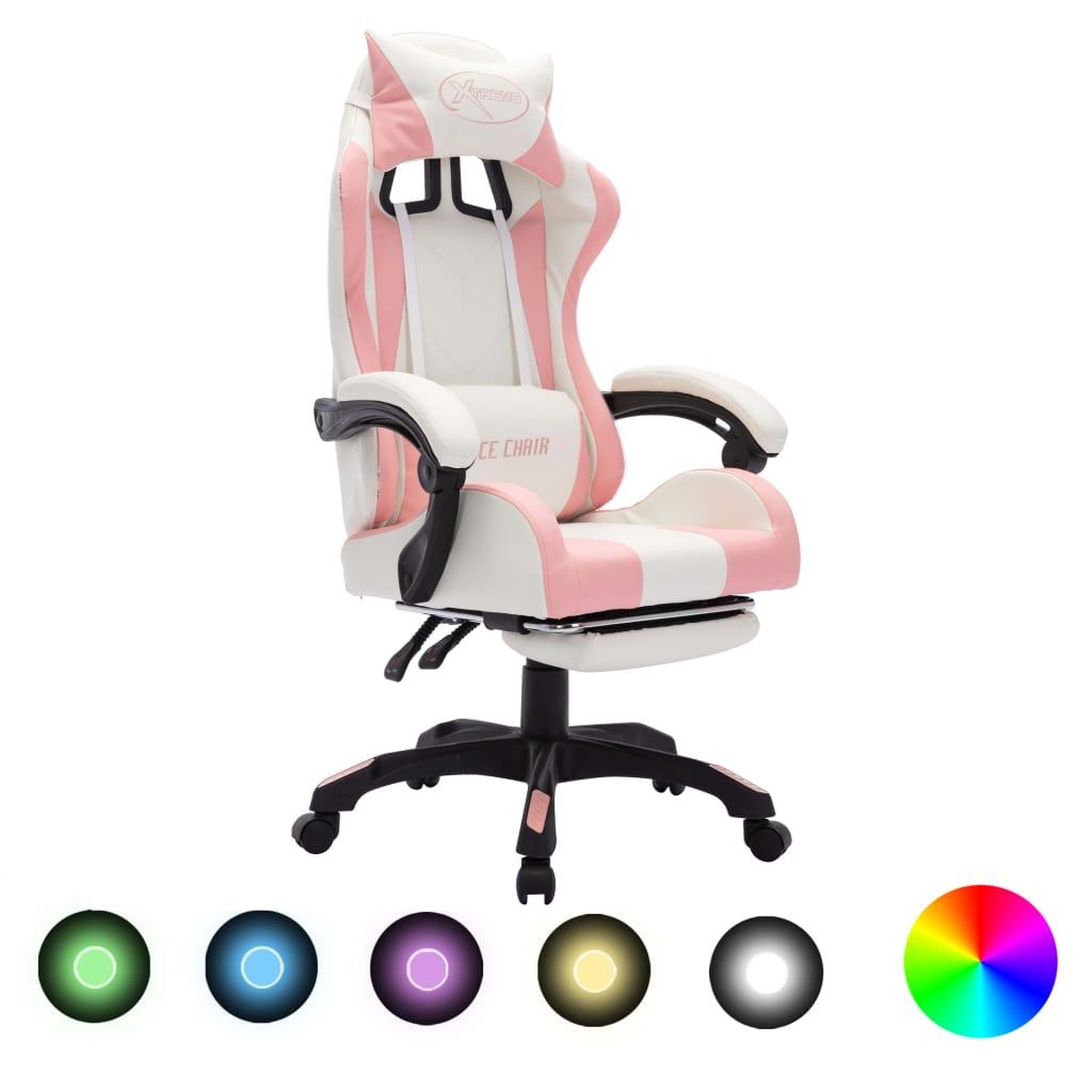 Voir la diapositive 1 : VIDAXL Fauteuil de jeux video avec LED RVB Rose et blanc Similicuir