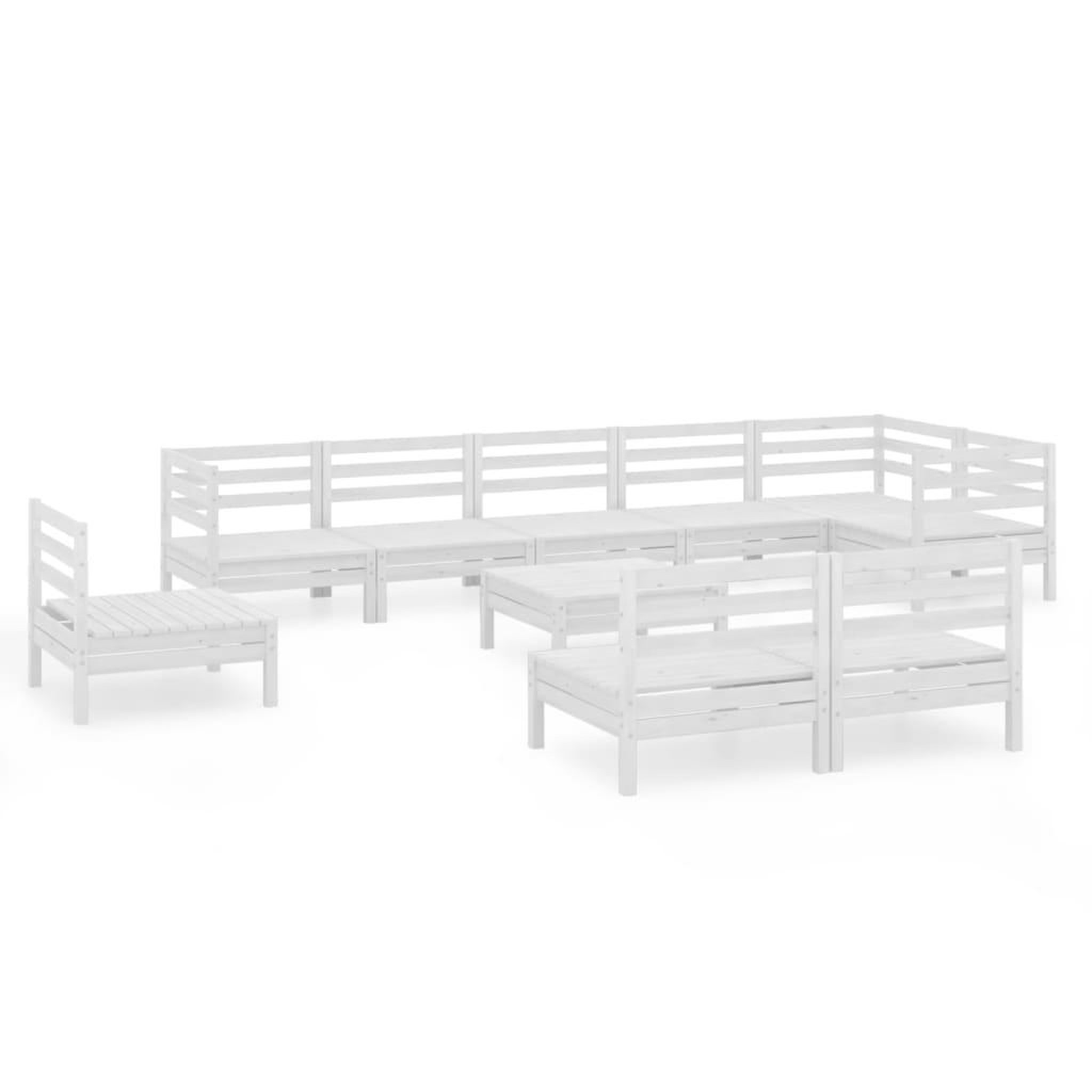 Voir la diapositive 2 : VIDAXL Salon de jardin 10 pcs Bois de pin massif Blanc