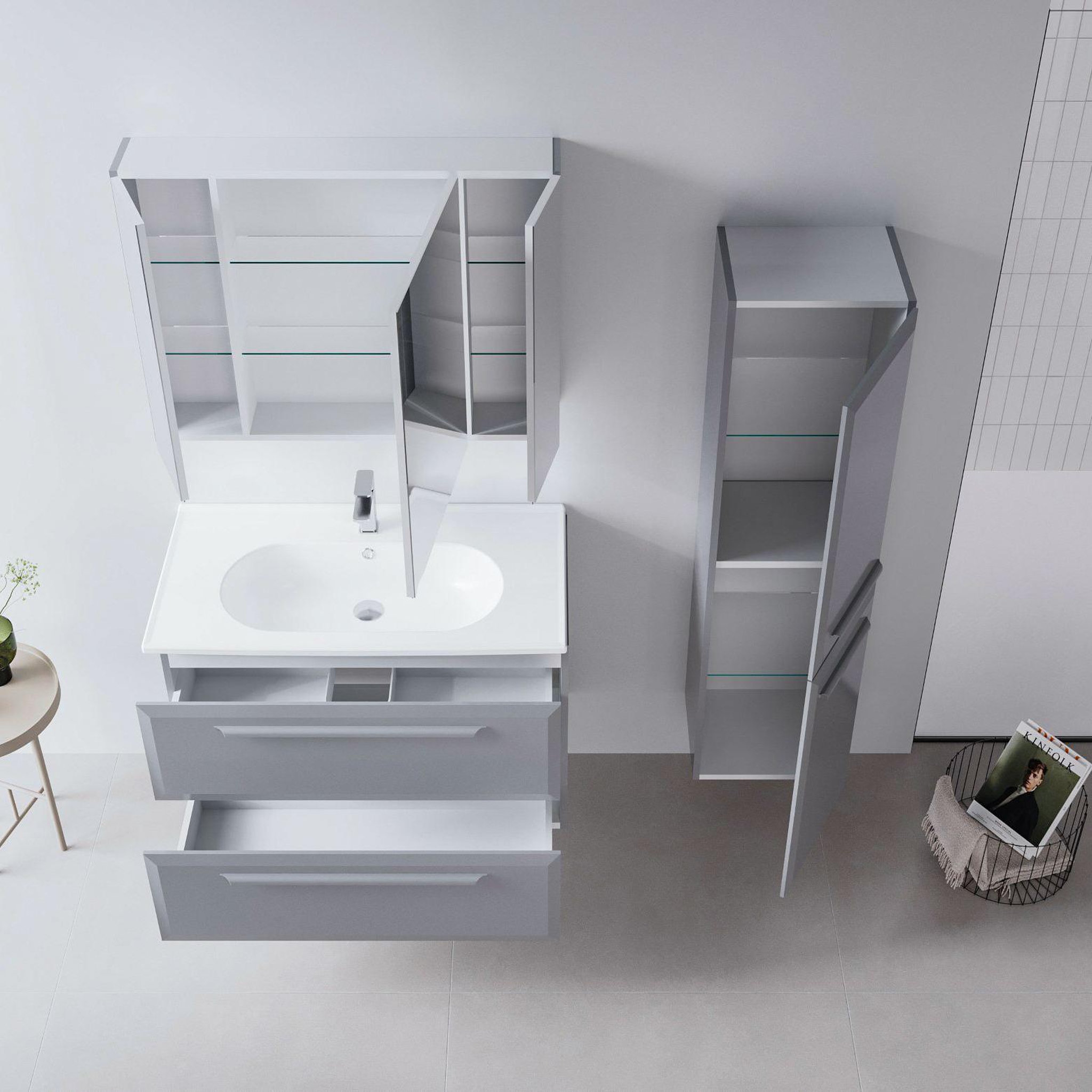 Voir la diapositive 3 : Habitat et Jardin Meuble salle de bain avec miroir  nuvola 100 v2  - 97 x 16 x 66 cm - grey