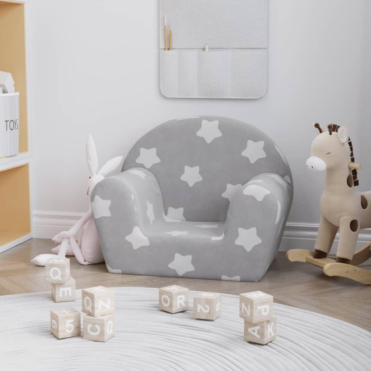 VIDAXL Canape pour enfants gris clair avec etoiles peluche douce