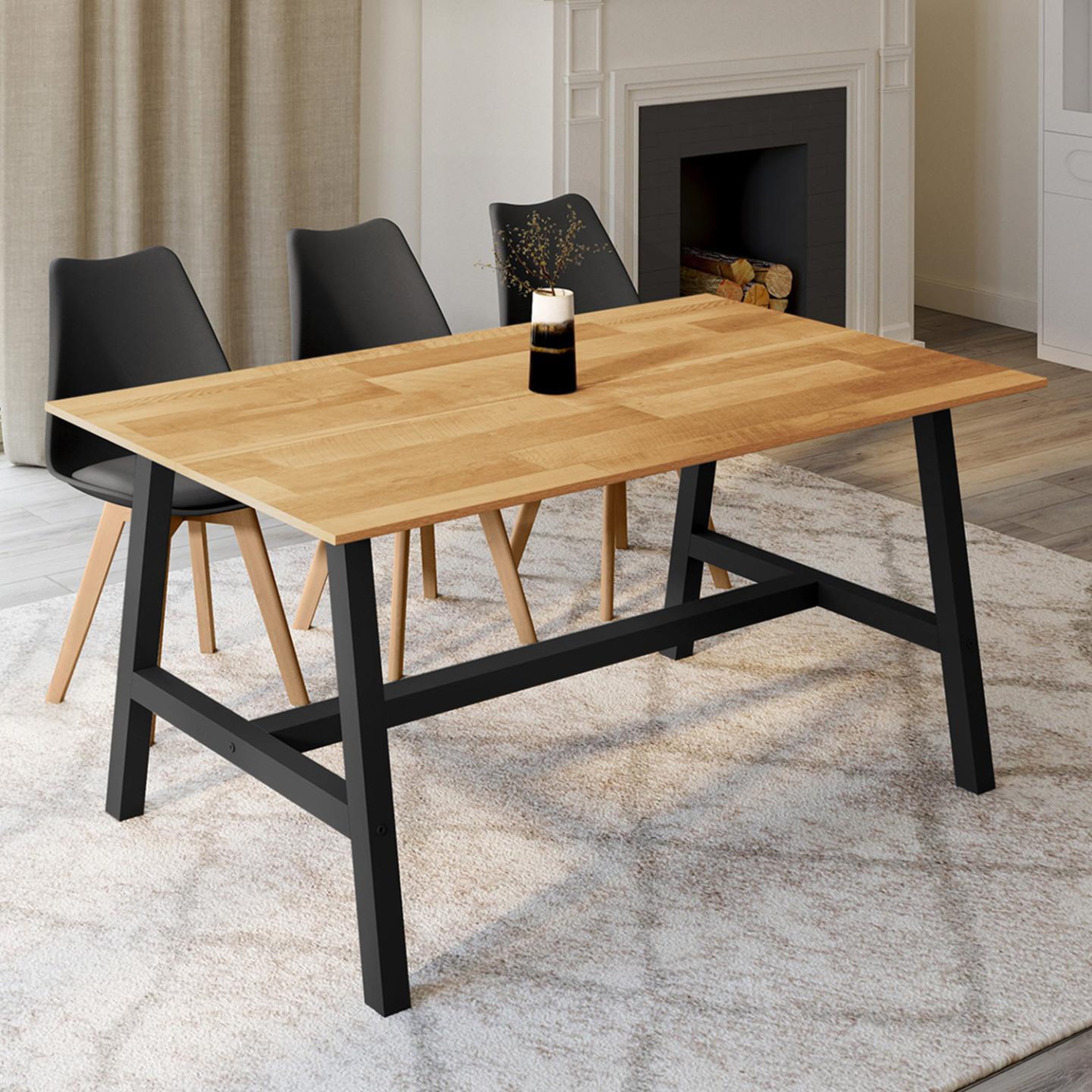 Voir la diapositive 2 : ID MARKET Table à manger rectangle madeleine 6 personnes bois et métal 160 cm