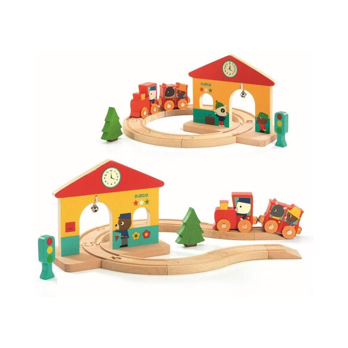 Djeco Minitrain et mini circuit en bois avec 10 rails