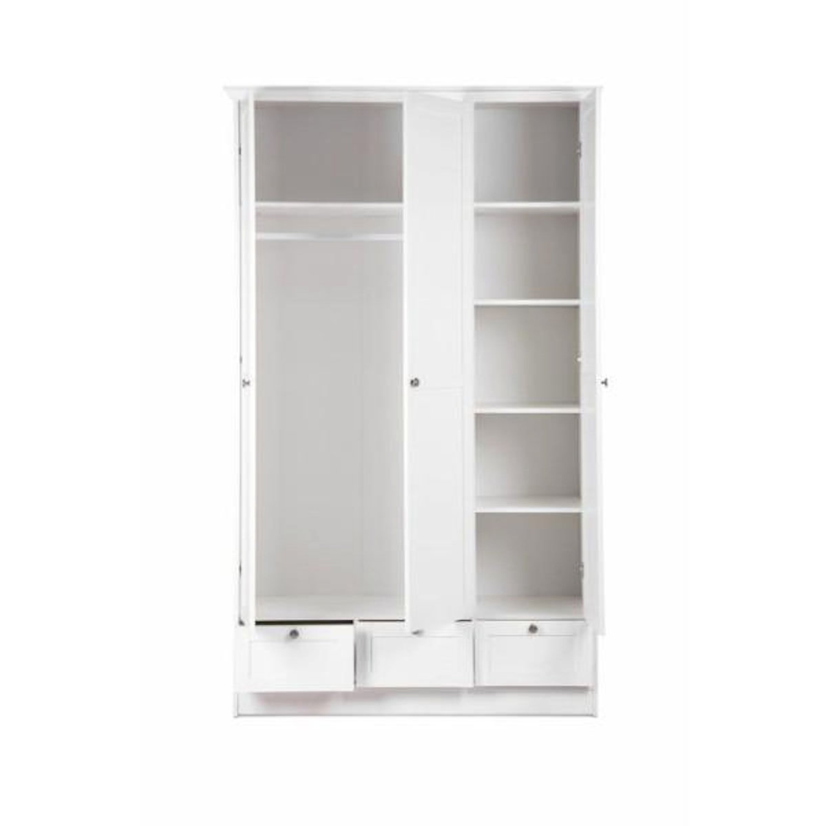 MARKET24 Armoire de chambre - LANDWOOD 18 - Blanc - 3 portes - 120 x 51 x 200 cm