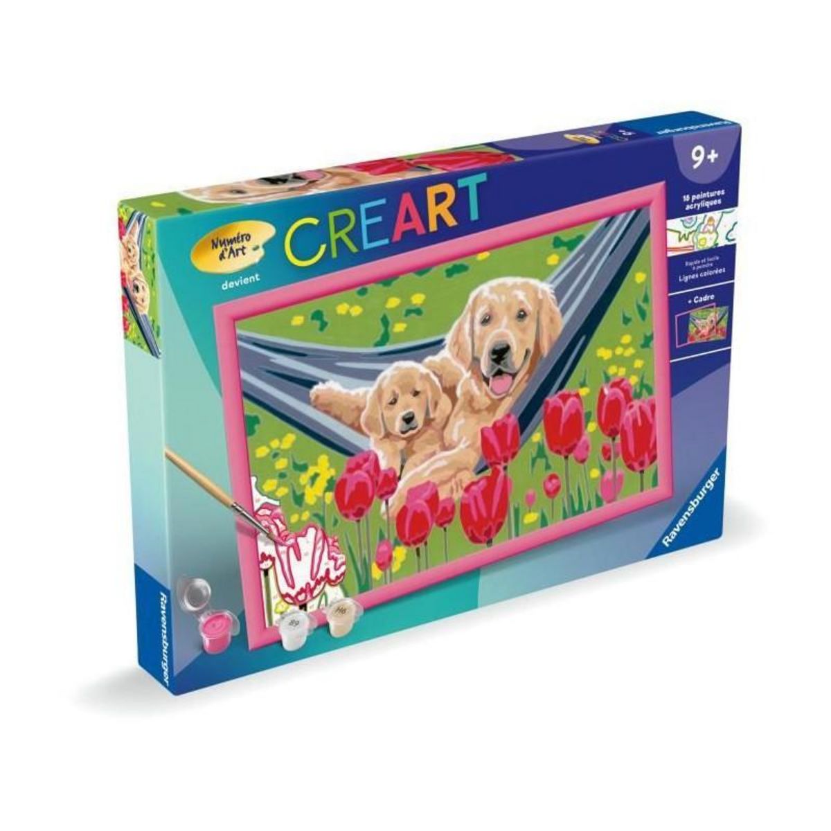 RAVENSBURGER CreArt Kids 31x21cm Labrador et tulipes, Kit de peinture par numéros Numéro d'Art, Des 7 ans, 25852, Ravensburger