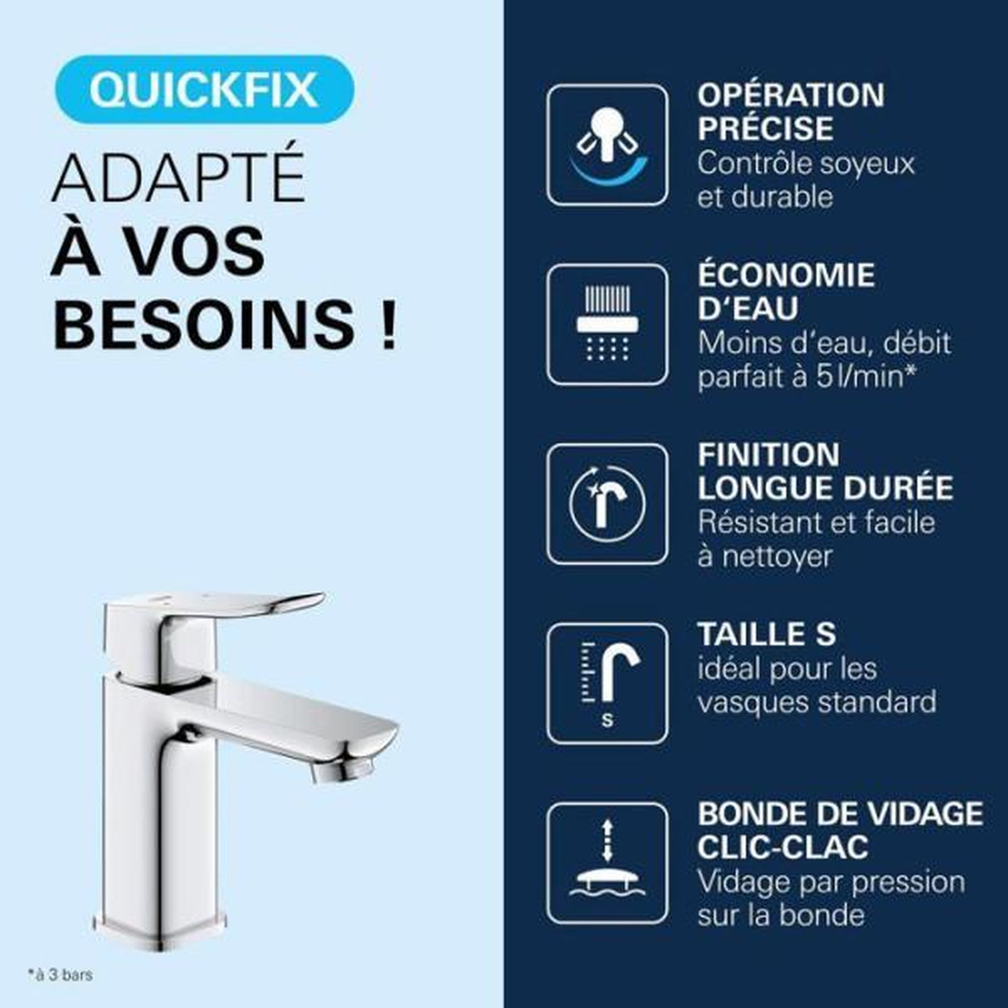 Voir la diapositive 3 : Grohe Mitigeur de lavabo - grohe dice - taille s - clic-clac - chrome