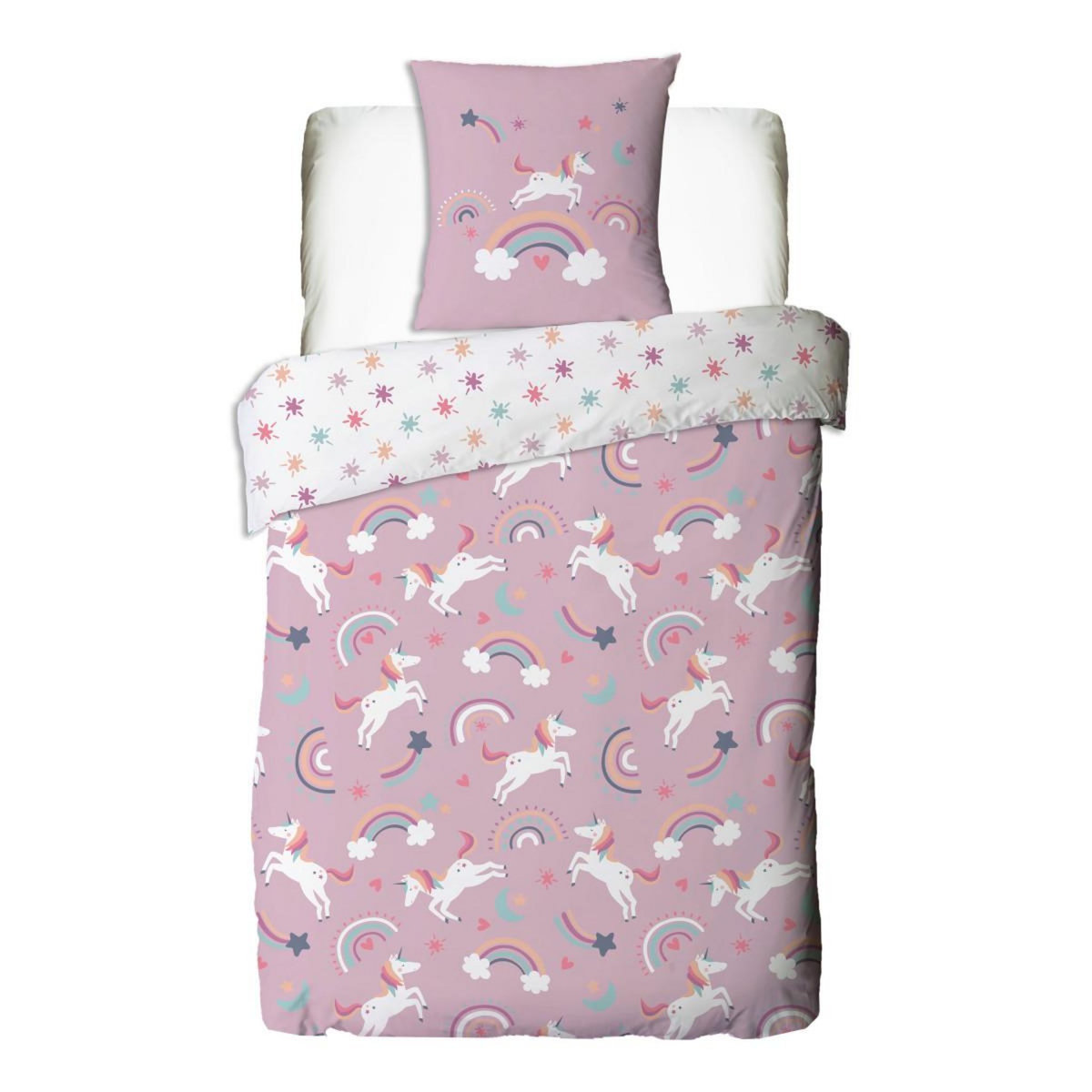FUTURE HOME Parure de lit enfant réversible Licorne 140x200cm
