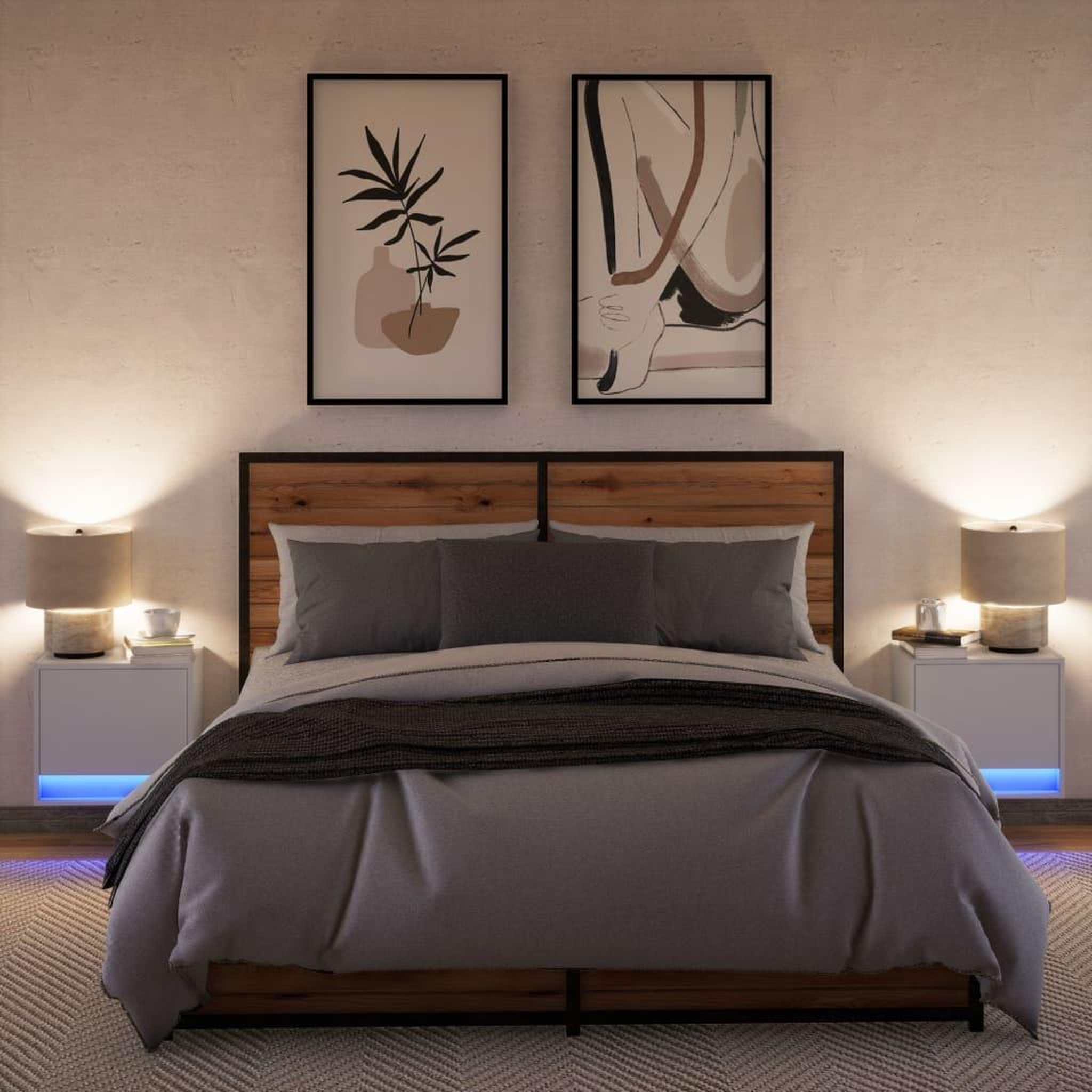 Voir la diapositive 5 : VIDAXL Tables de chevet murales avec lumieres LED 2 pcs blanc