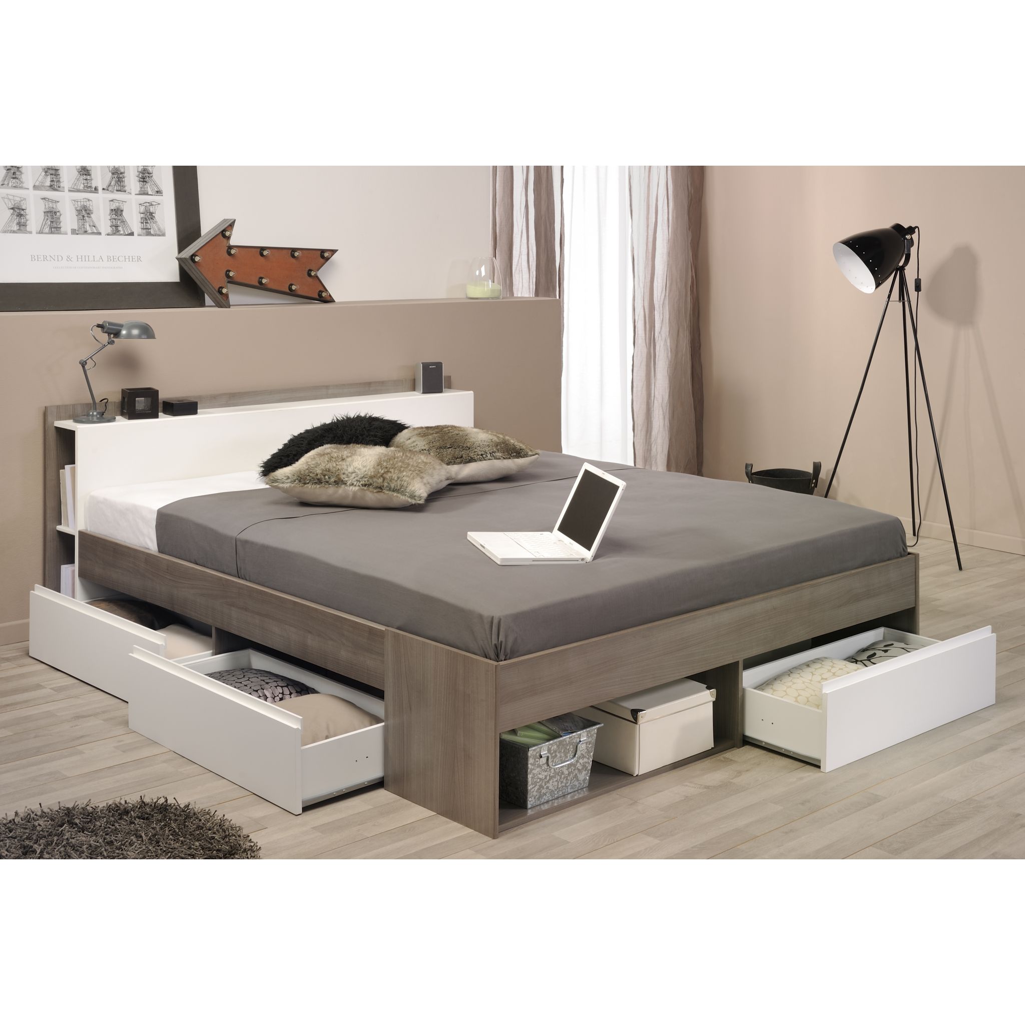 Lit double adulte 160x200 cm avec rangements BOOST