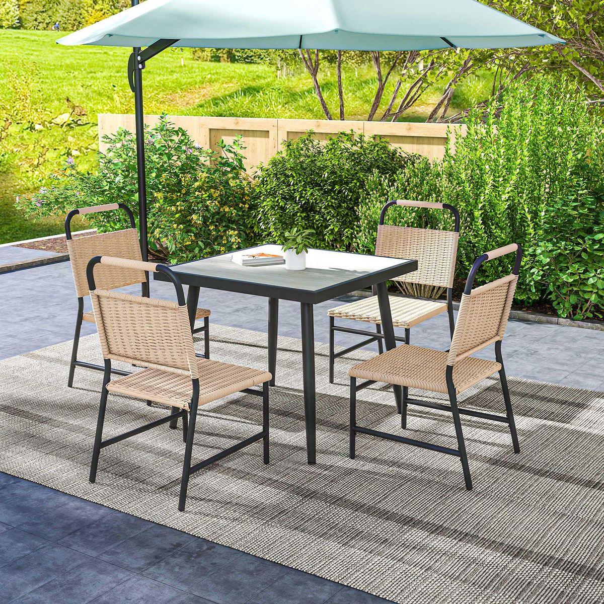 OUTSUNNY Ensemble de jardin 5 pièces table carrée 4 chaises résine verre