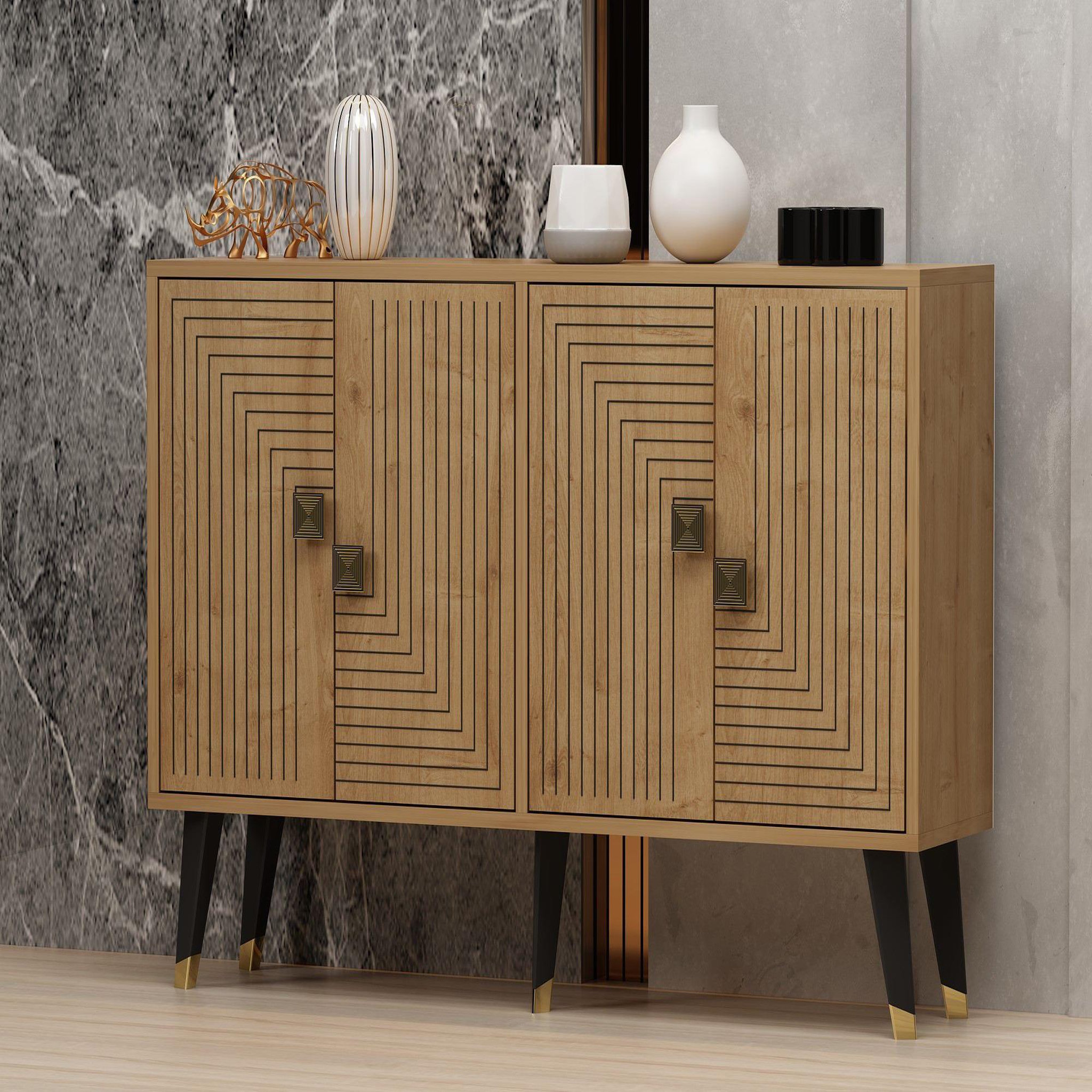 Voir la diapositive 3 : Habitat et Jardin Buffet en bois  Ahart  - 120 x 30 x 80 cm - Chêne Saphir Or
