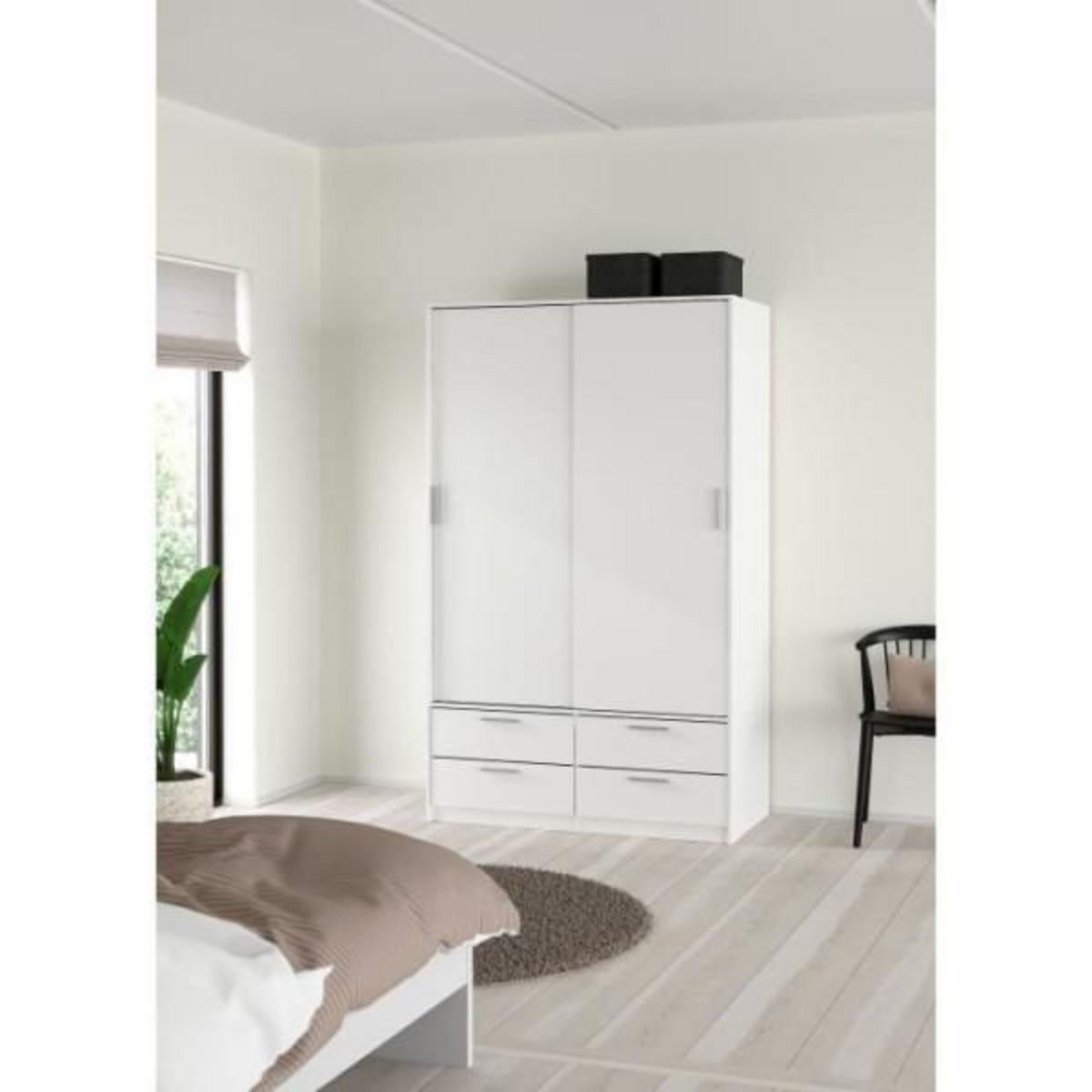 MARKET24 Armoire - Blanc mat - 2 portes coulissantes - 4 tiroirs - L121,2 x P60,25 x H200 cm - ONTARIO