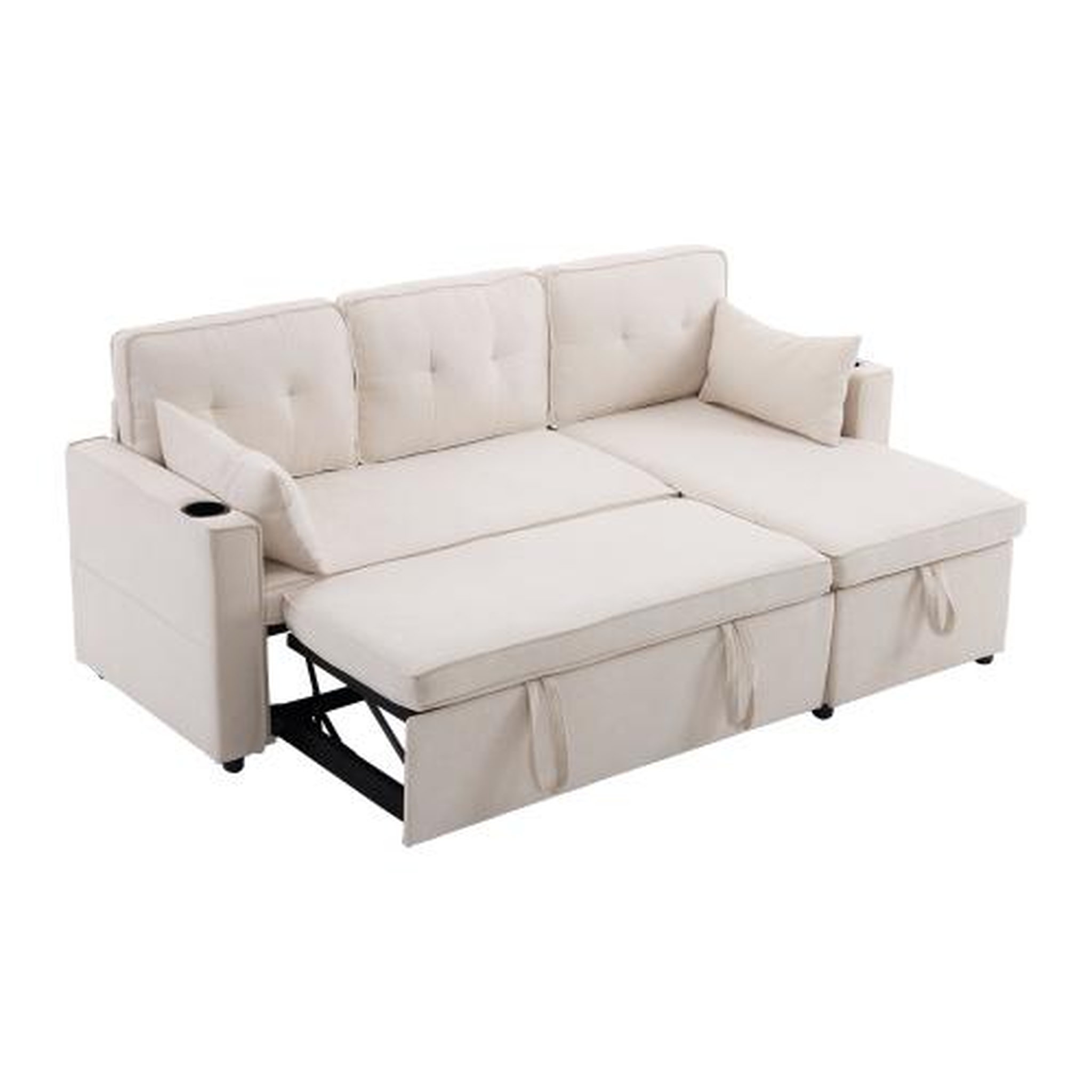 MERAX Canapé d'angle réversible convertible 3 places coton et lin coffre de rangement. Coloris disponibles : Beige, Gris