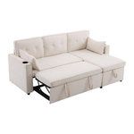 MERAX Canapé d'angle réversible convertible 3 places coton et lin coffre de rangement. Coloris disponibles : Beige, Gris