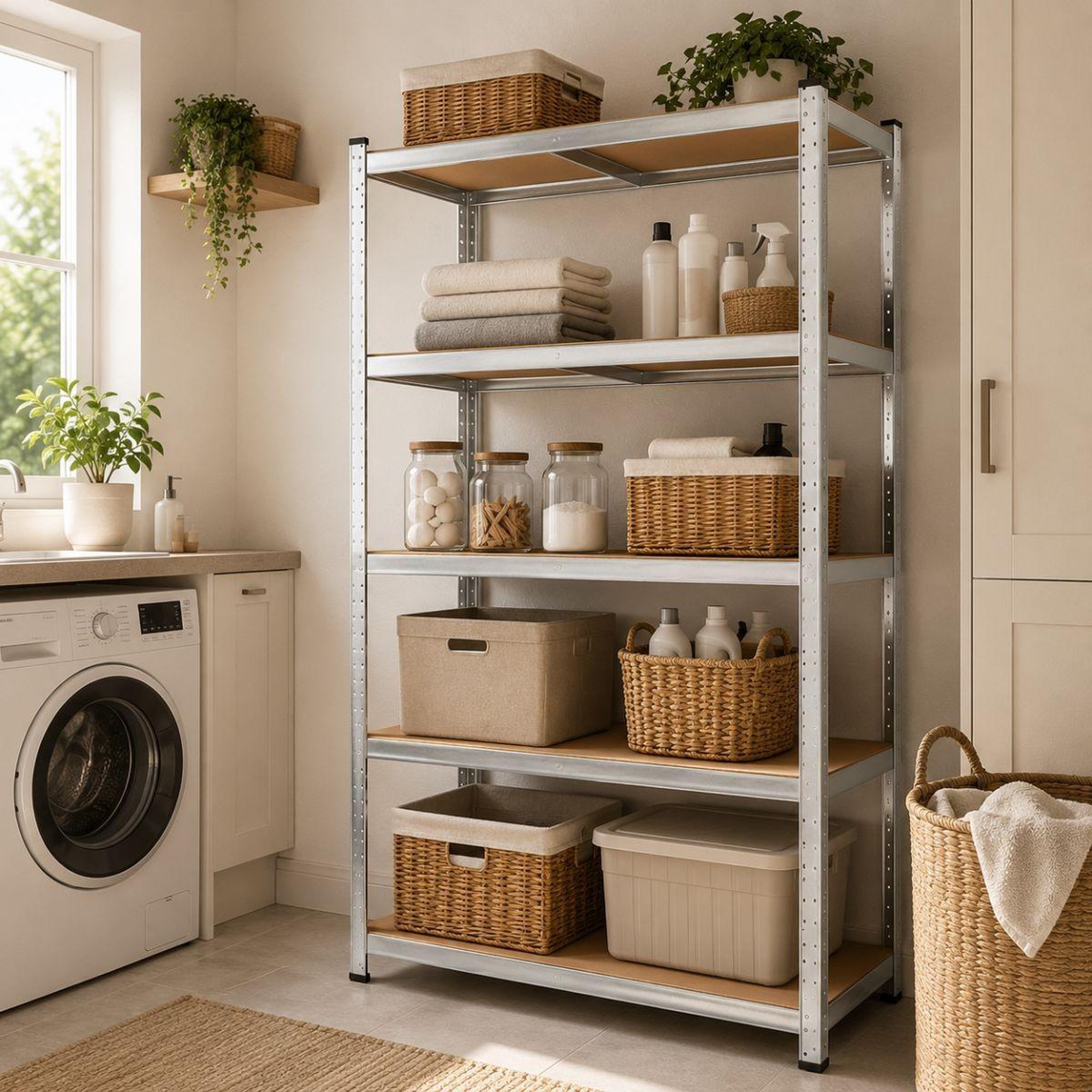 Voir la diapositive 4 : INTEC Etagère de rangement 5 niveaux bois mdf réglables 90x40xh180cm rayonnage métal charge 875kg - garage atelier cellier intec
