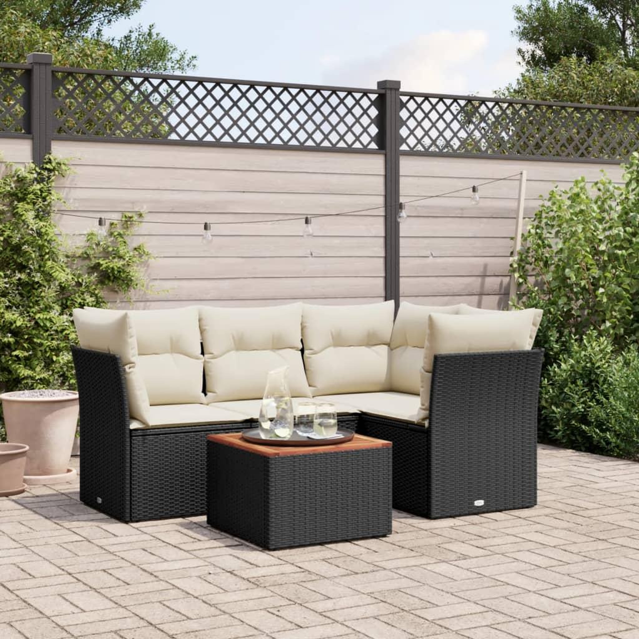 VIDAXL Salon de jardin 5 pcs avec coussins noir resine tressee