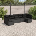 VIDAXL Salon de jardin 7 pcs avec coussins noir resine tressee