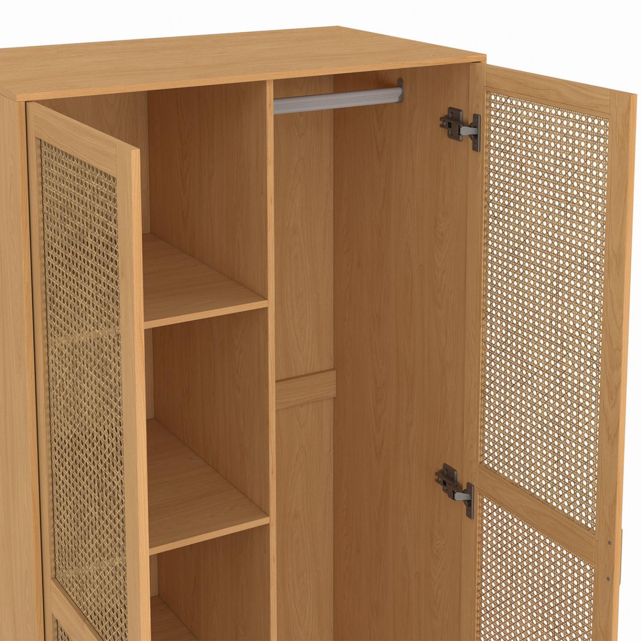 Voir la diapositive 6 : ID MARKET Armoire 2 portes edhen bois et cannage penderie 80 cm avec 2 tiroirs et étagères