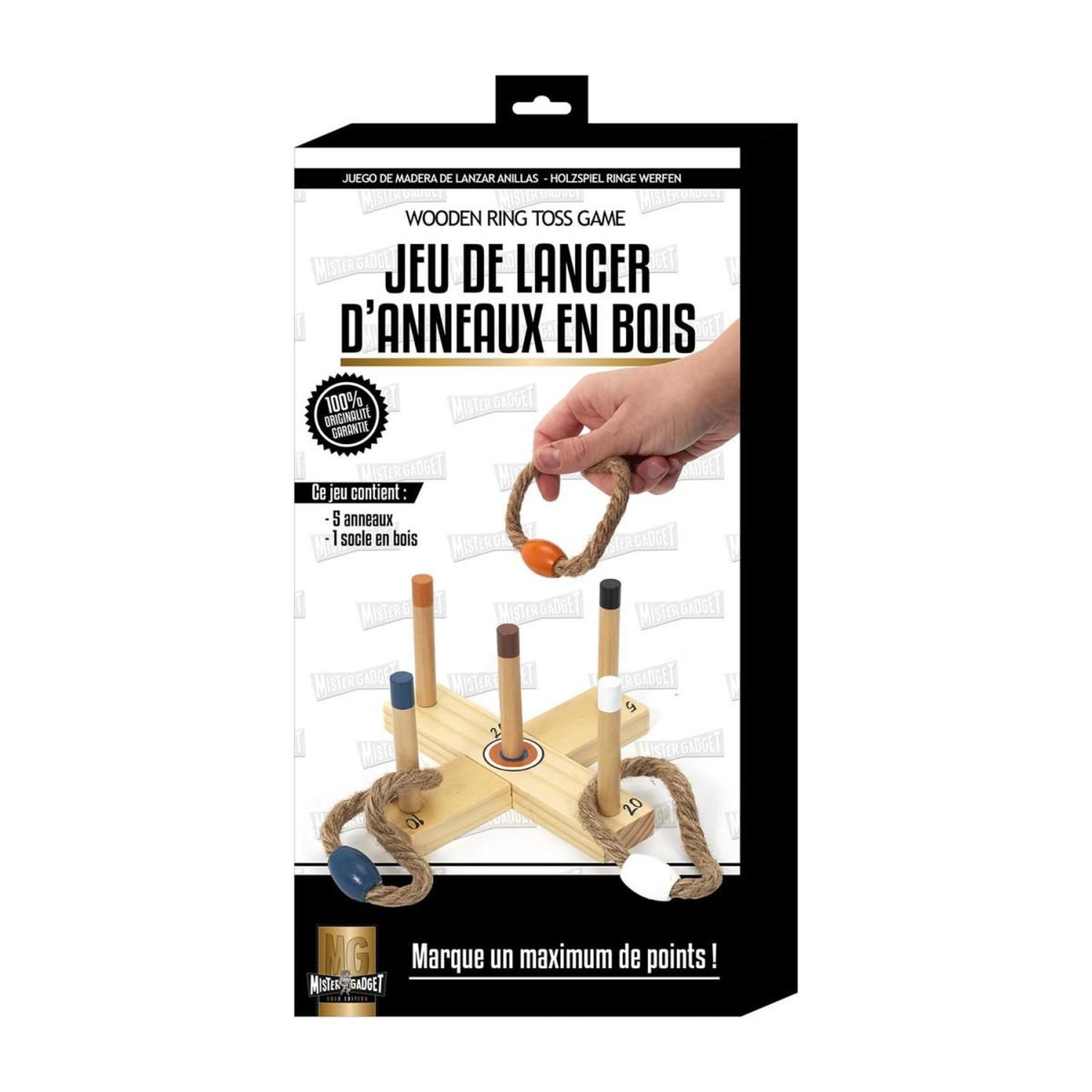 Voir la diapositive 2 : MISTER GADGET Jeu de lancer en bois  anneaux  18cm naturel