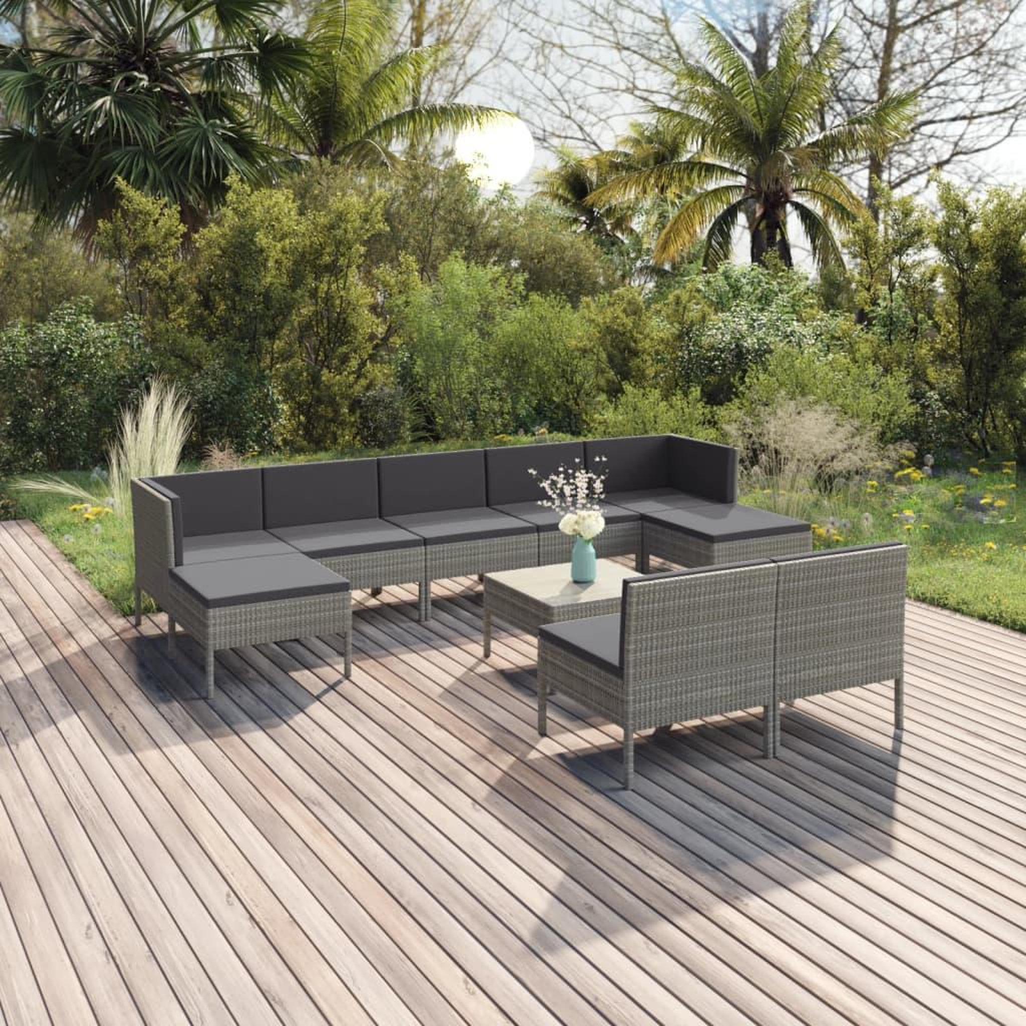 VIDAXL Salon de jardin 10 pcs avec coussins Resine tressee Gris