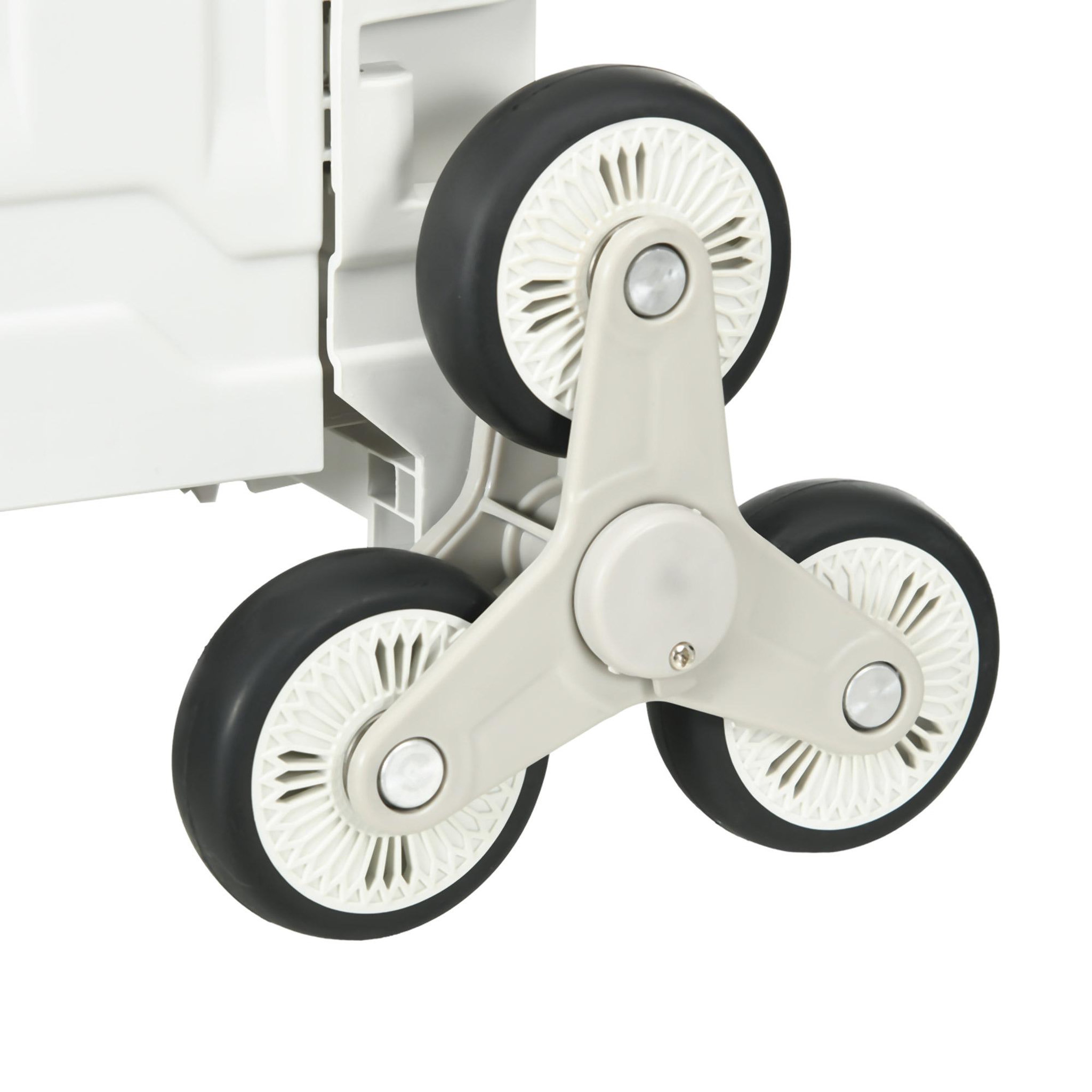 Voir la diapositive 5 : HOMCOM Chariot de courses pliable monte escalier 8 roues 51L max. 80 Kg poignée télescopique alu PP gris blanc