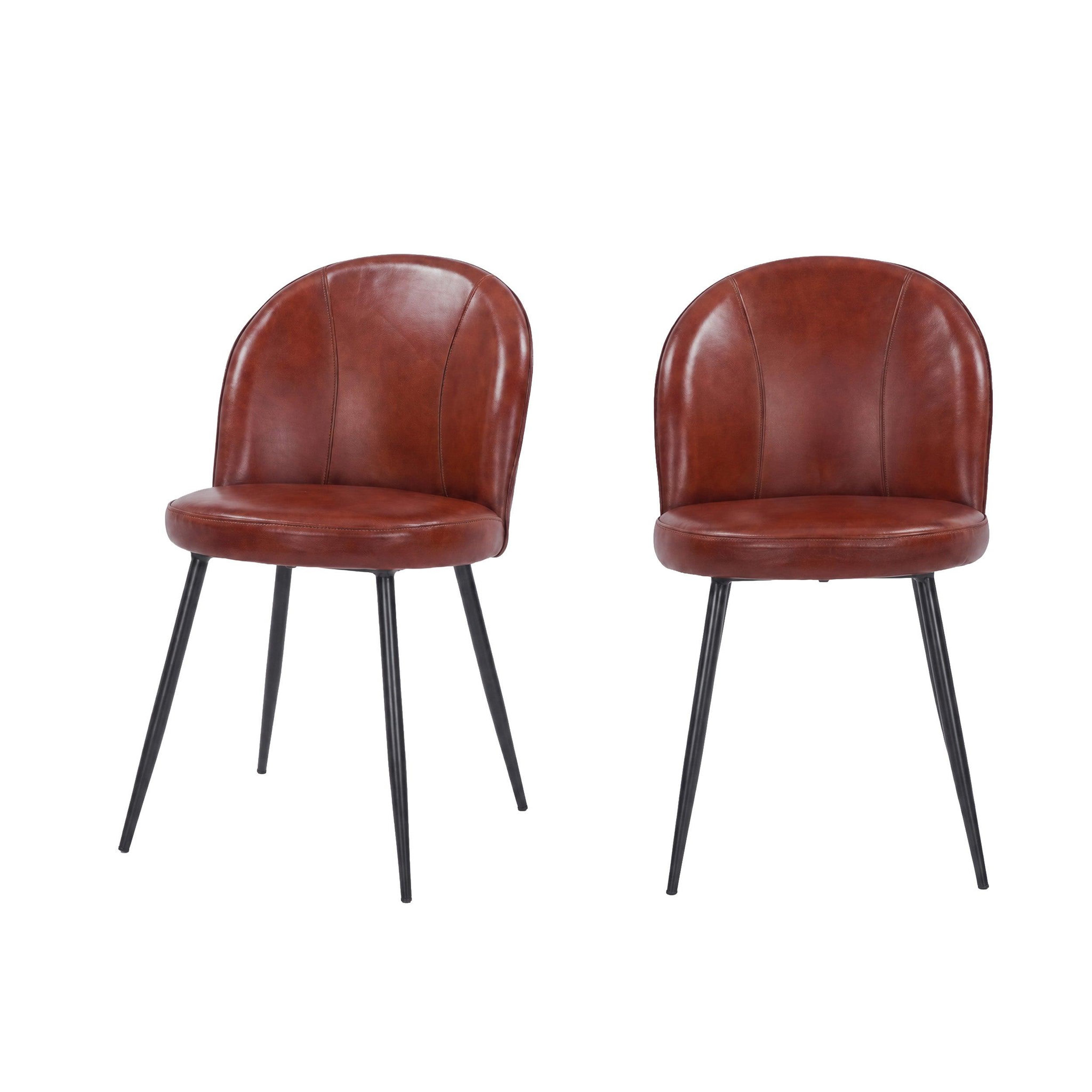 MAISON PAVANE Lot de 2 chaises en cuir de buffle marron rouge-Célestin