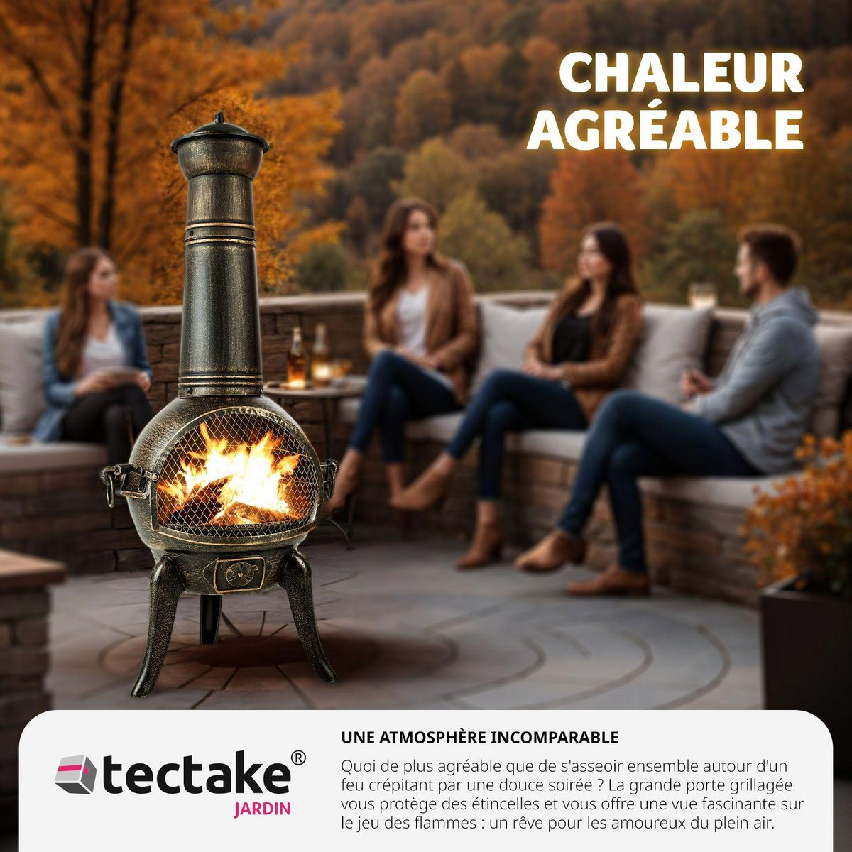 tectake Brasero en fonte avec grille anti-étincelles gris