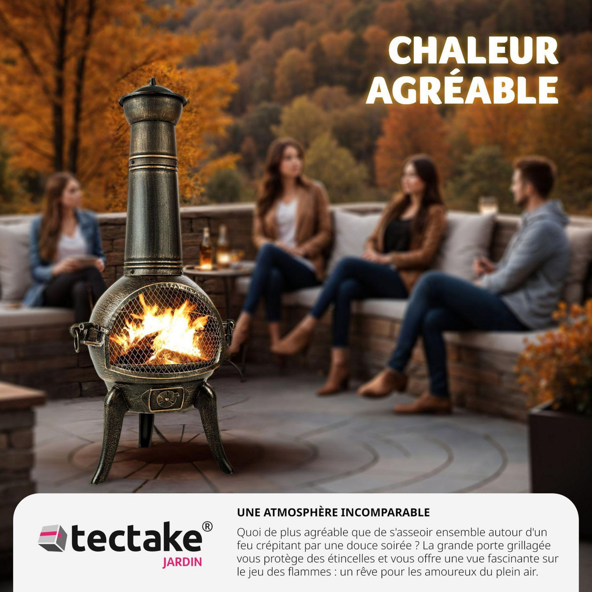 tectake Brasero en fonte avec grille anti-étincelles gris