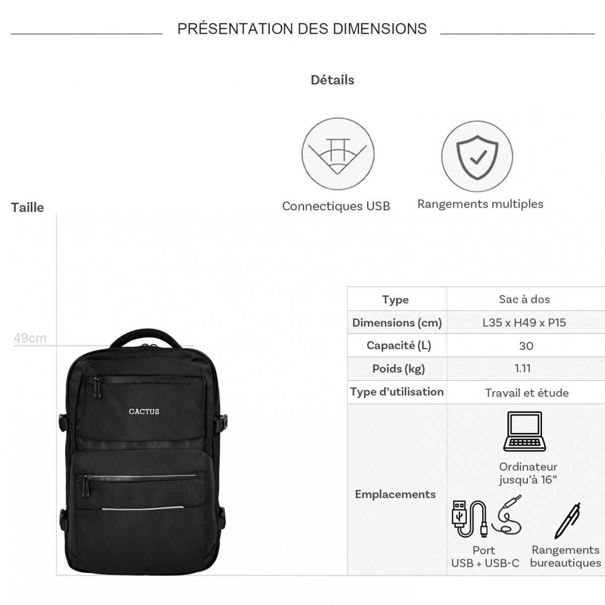 Cactus Sac à dos porte-ordinateur 16