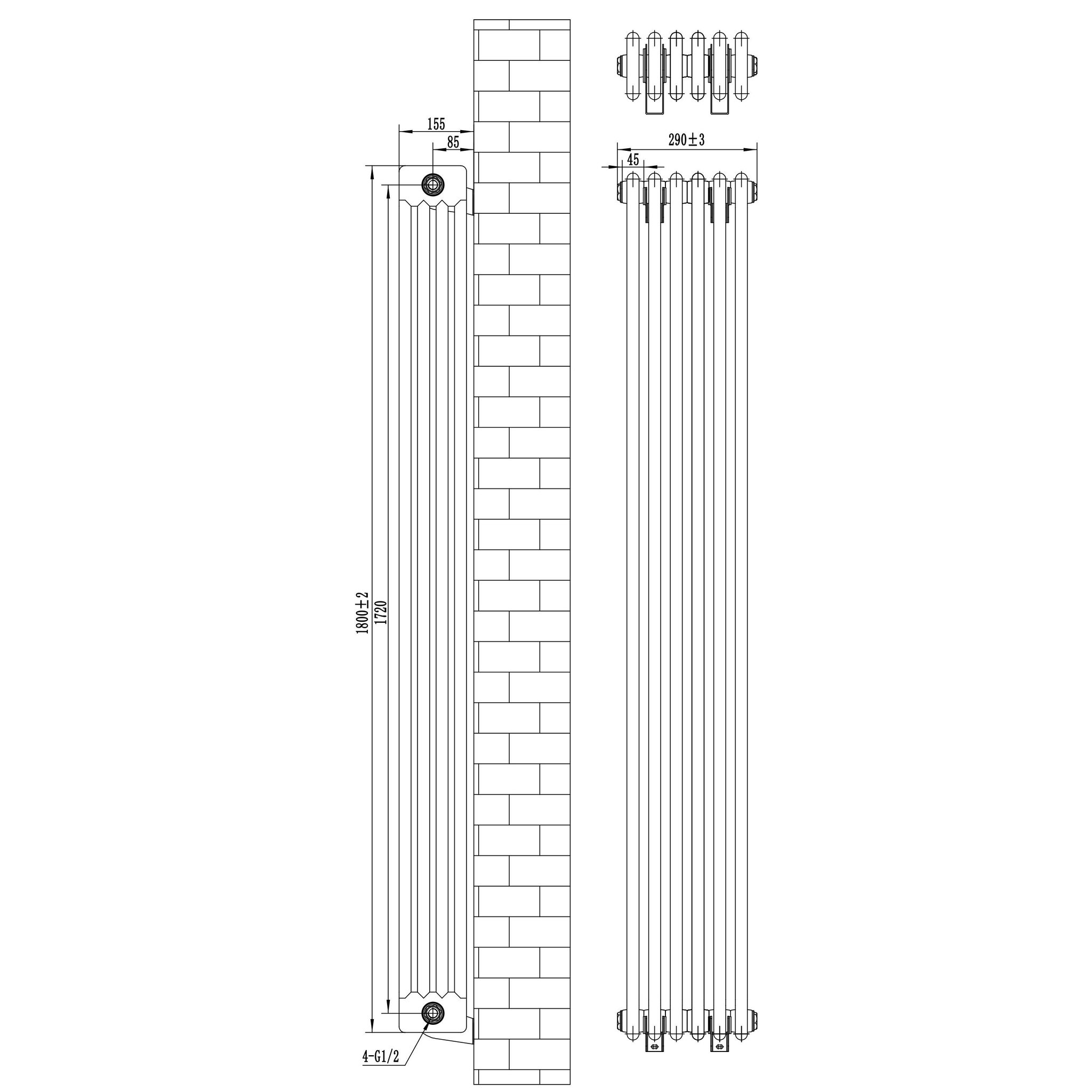 Voir la diapositive 5 : MONSTERSHOP Radiateur traditionnel à 4 colonnes & vannes - 1800 x 290 mm