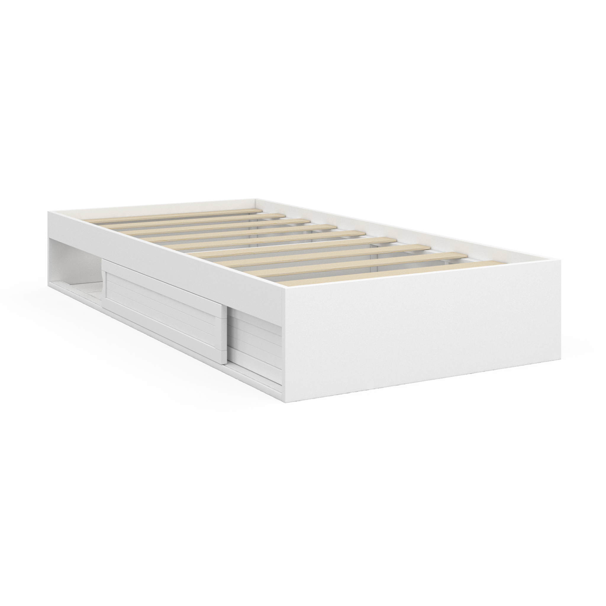 Voir la diapositive 3 : ID MARKET Cadre de lit simple salem avec rangement et sommier 90 x 190 cm blanc