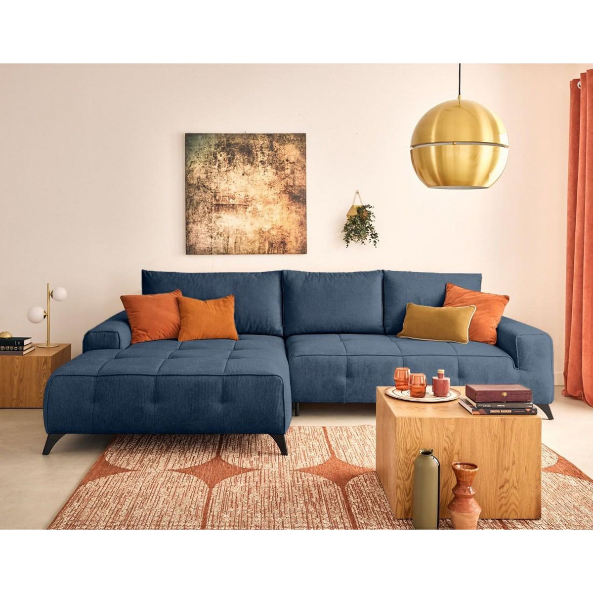 BEST MOBILIER Rimini - canapé d'angle gauche 4 places convertible avec coffre en tissu texturé