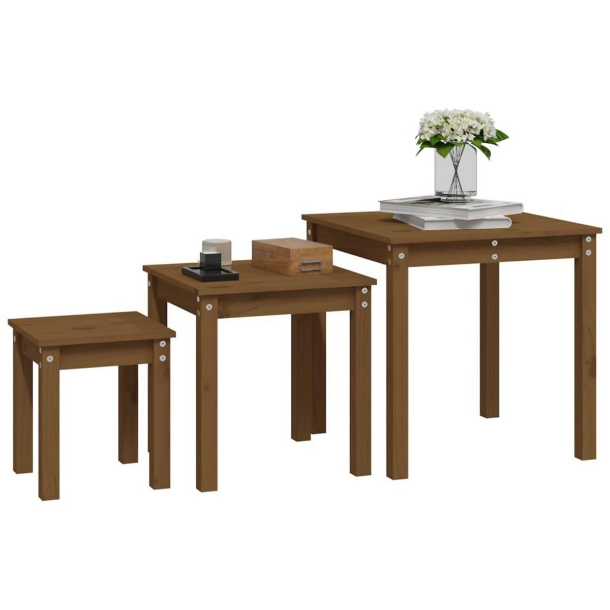 VIDAXL Tables gigognes 3 pcs Marron miel Bois de pin massif