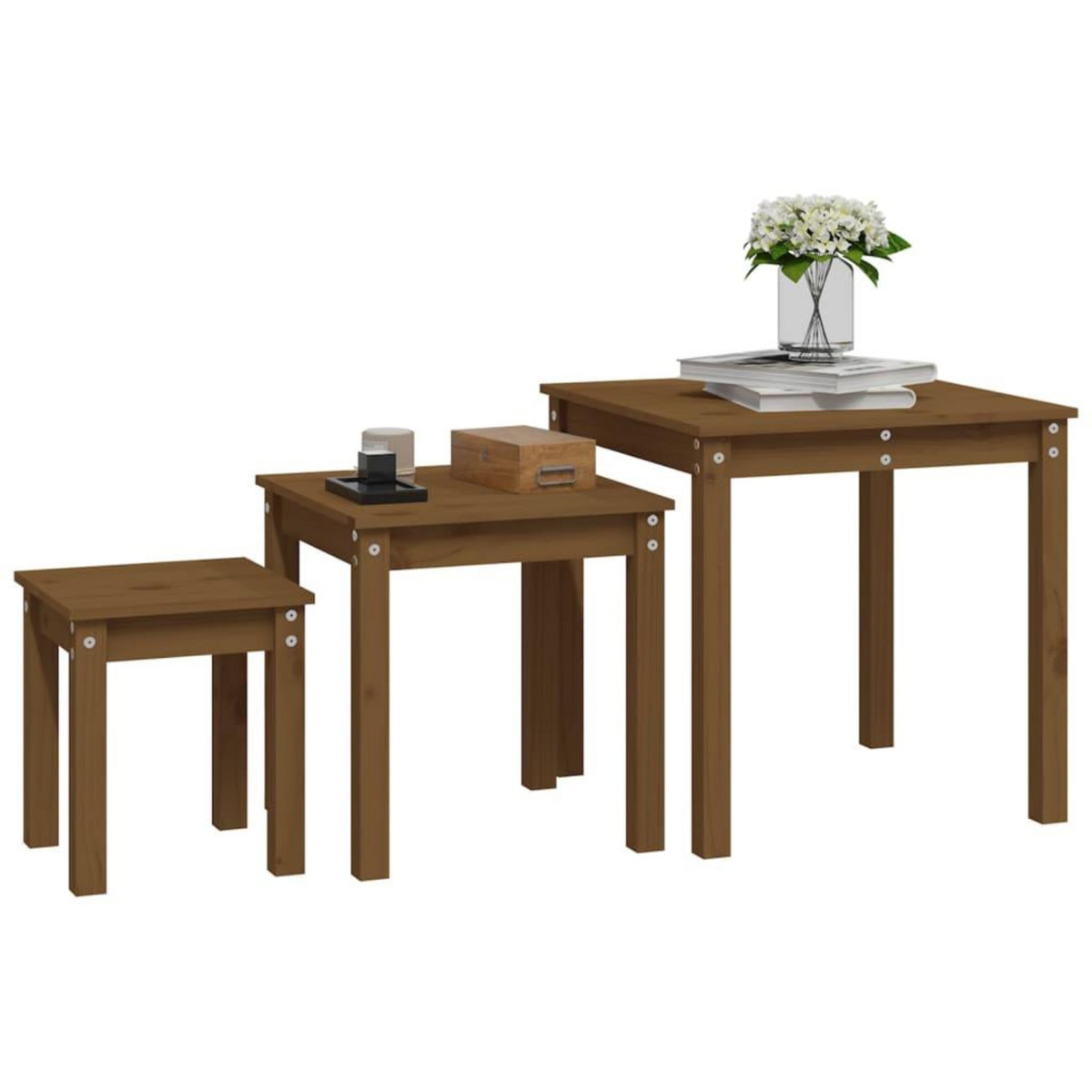 VIDAXL Tables gigognes 3 pcs Marron miel Bois de pin massif