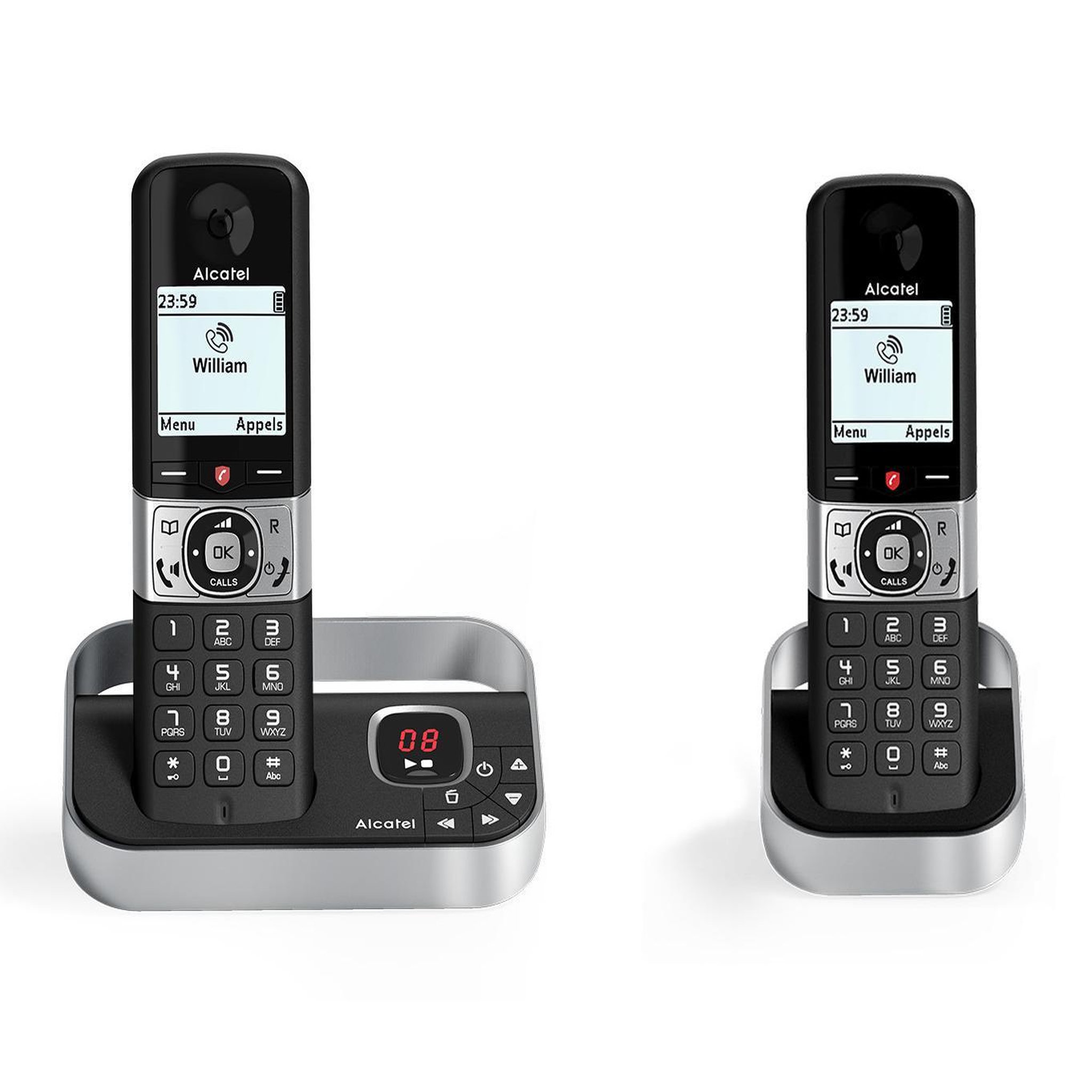 Voir la diapositive 2 : Alcatel Téléphone DECT Alcatel F890 Voice Duo noir Identification de l'appelant Noir, Argent