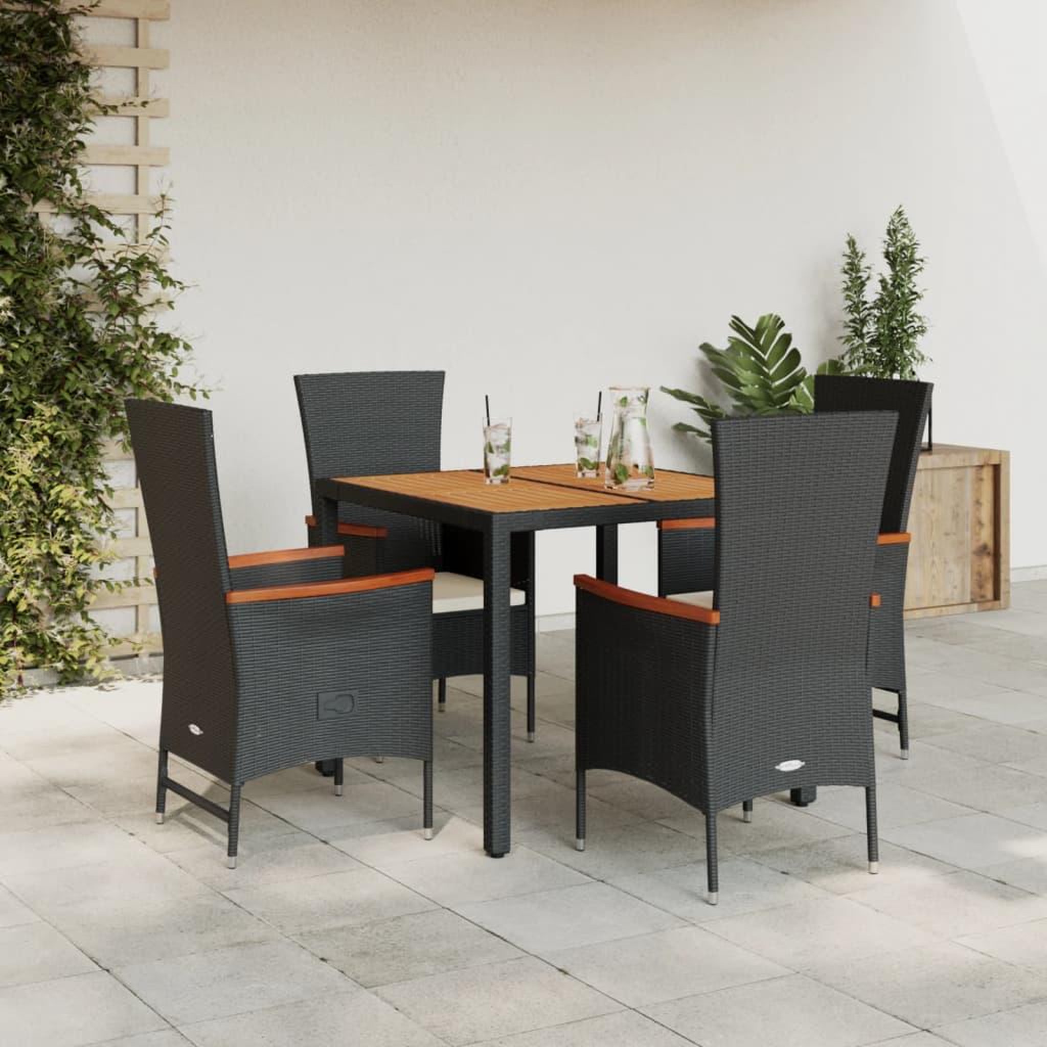 VIDAXL Ensemble a manger de jardin coussins 5pcs Noir Resine tressee