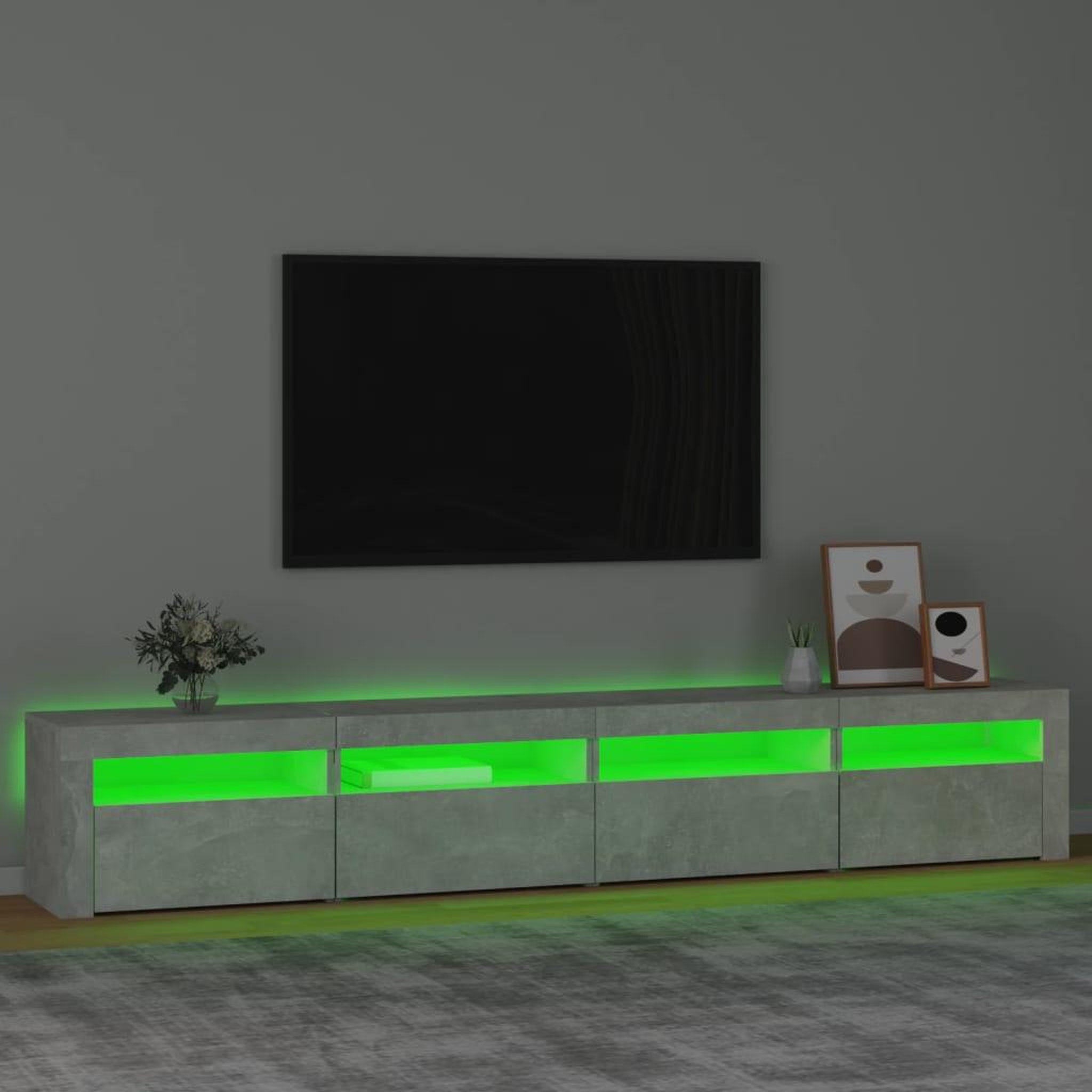 Voir la diapositive 4 : VIDAXL Meuble TV avec lumieres LED Gris beton 240x35x40 cm