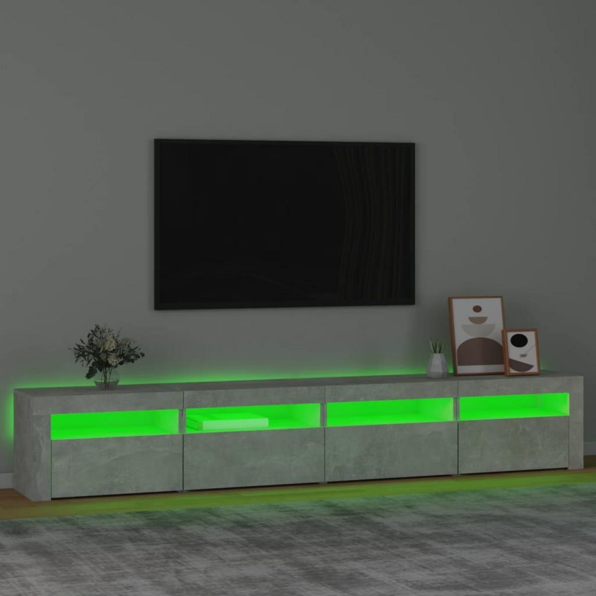 VIDAXL Meuble TV avec lumieres LED Gris beton 240x35x40 cm