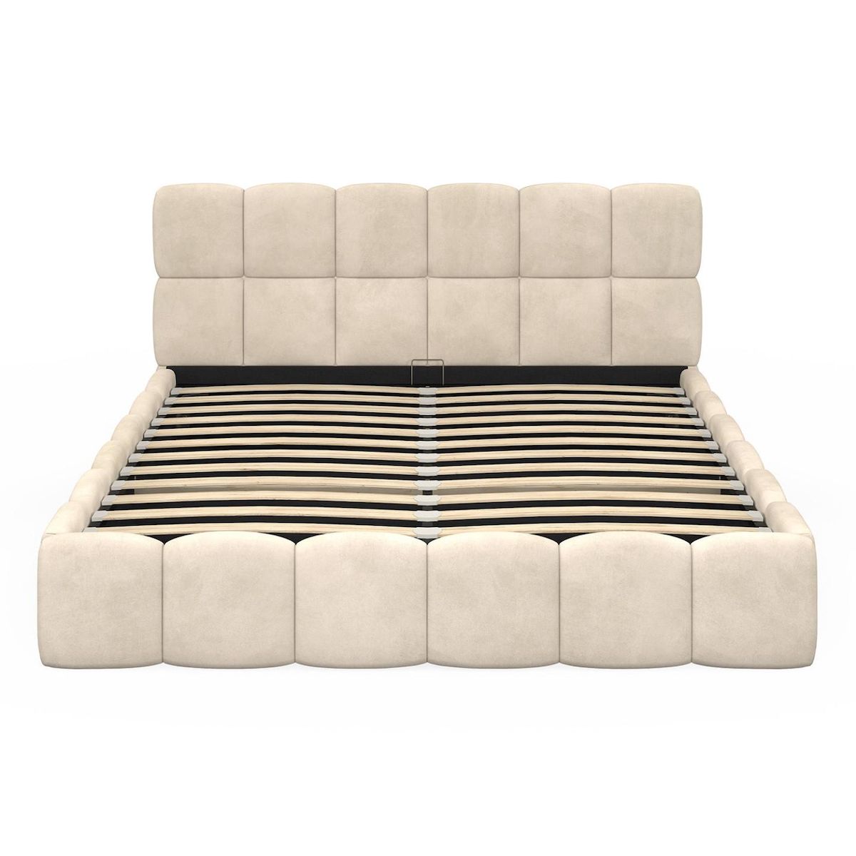ID MARKET Lit coffre double NUAGE avec tête de lit matelassée et sommier 160 x 200 cm velours beige