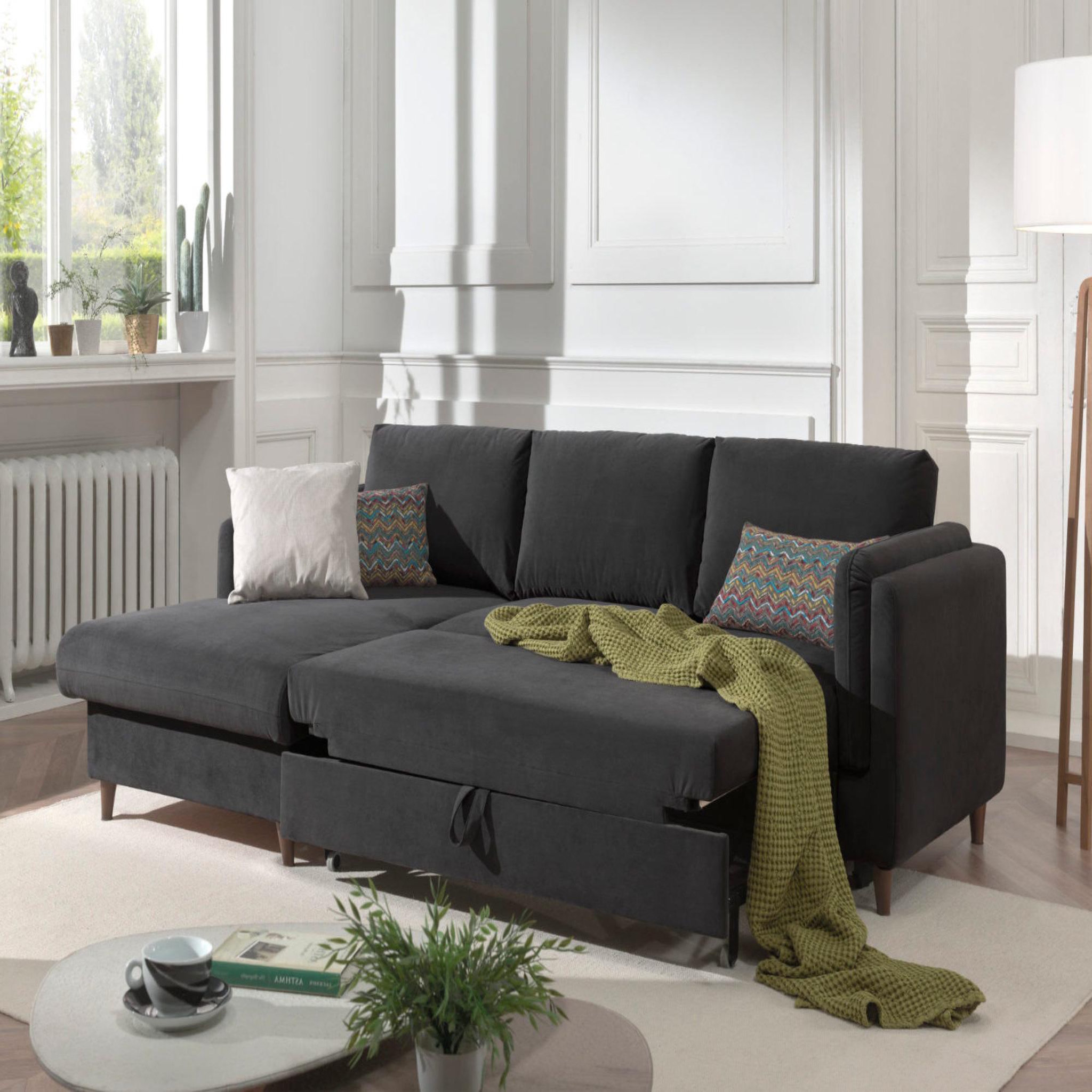Voir la diapositive 3 : BEST MOBILIER Brooke - canapé d'angle gauche - convertible avec coffre - 4 places - en velours
