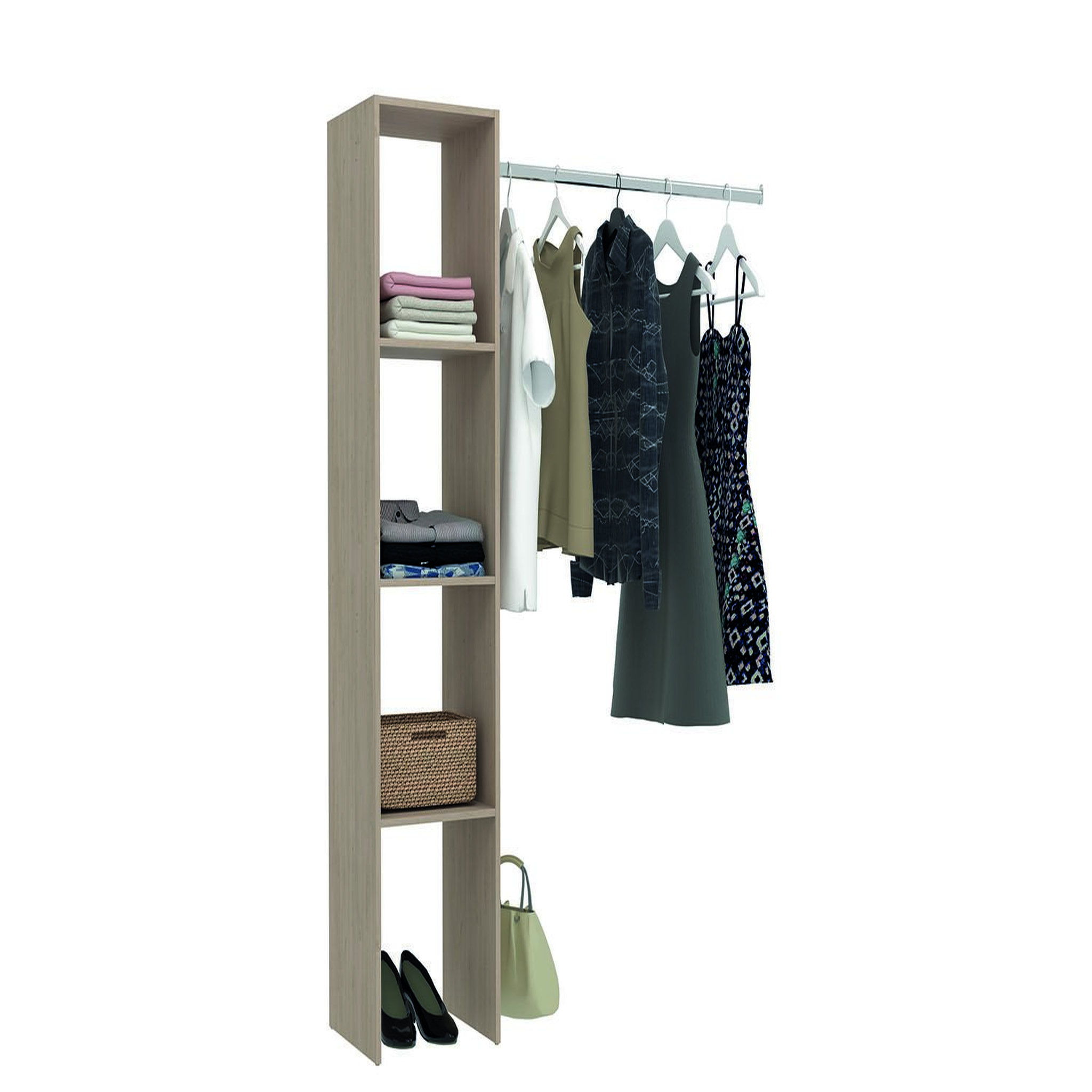 Voir la diapositive 2 : CONCEPT USINE Dressing bois avec 3 étagères et penderie : 138 x 40 x 180 cm ELYSEE