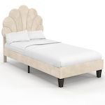 ID MARKET Lit simple coquillage 90 x 190 cm AMANDA avec sommier velours beige