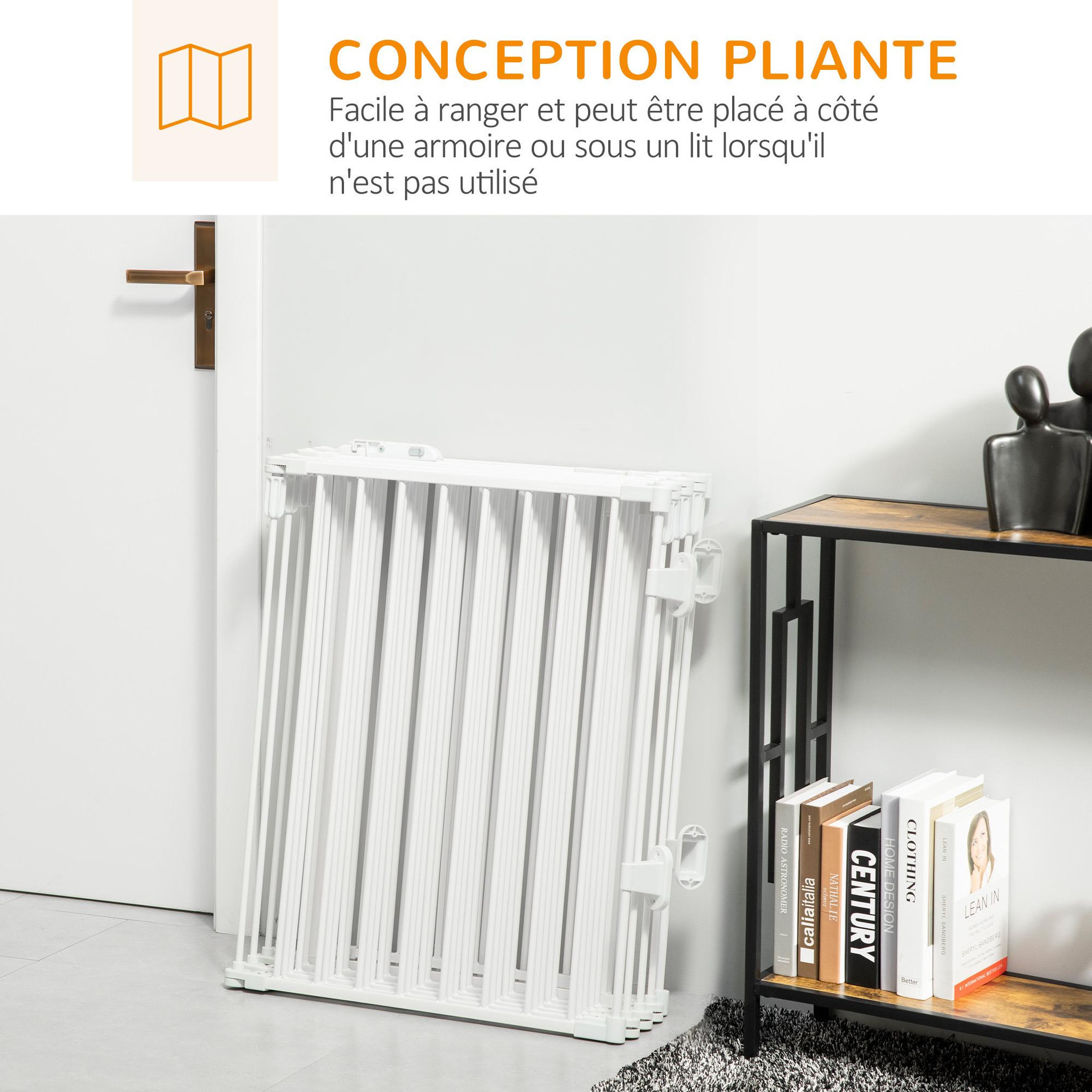 Voir la diapositive 6 : PAWHUT Barrière de sécurité - parc enclos chien modulable pliable - porte verrouillable - 8 panneaux acier et pp - dim. 482,5l max. X 76h cm blanc