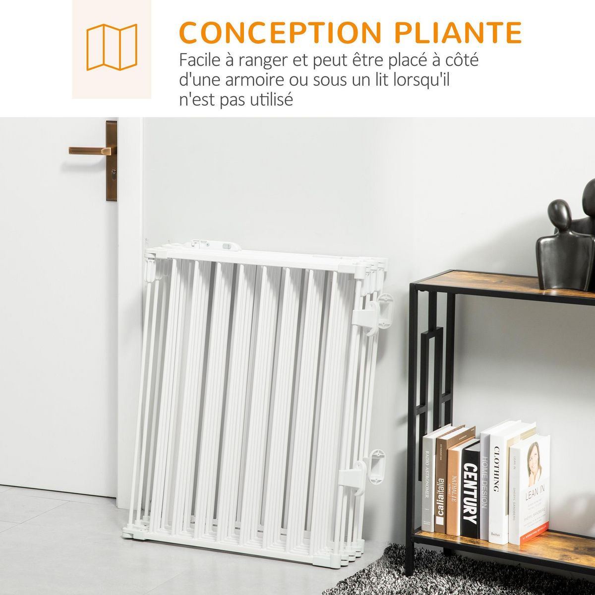 PAWHUT Barrière de sécurité - parc enclos chien modulable pliable - porte verrouillable - 8 panneaux acier et PP - dim. 482,5L max. x 76H cm blanc