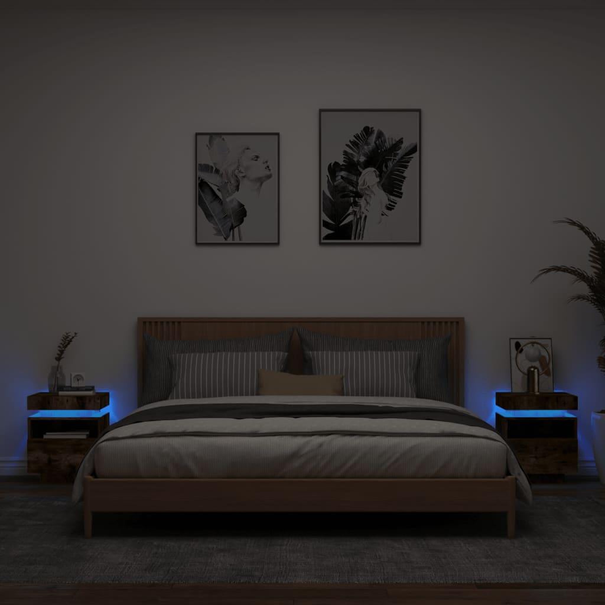 VIDAXL Armoires de chevet avec lumieres LED 2 pcs chene fume