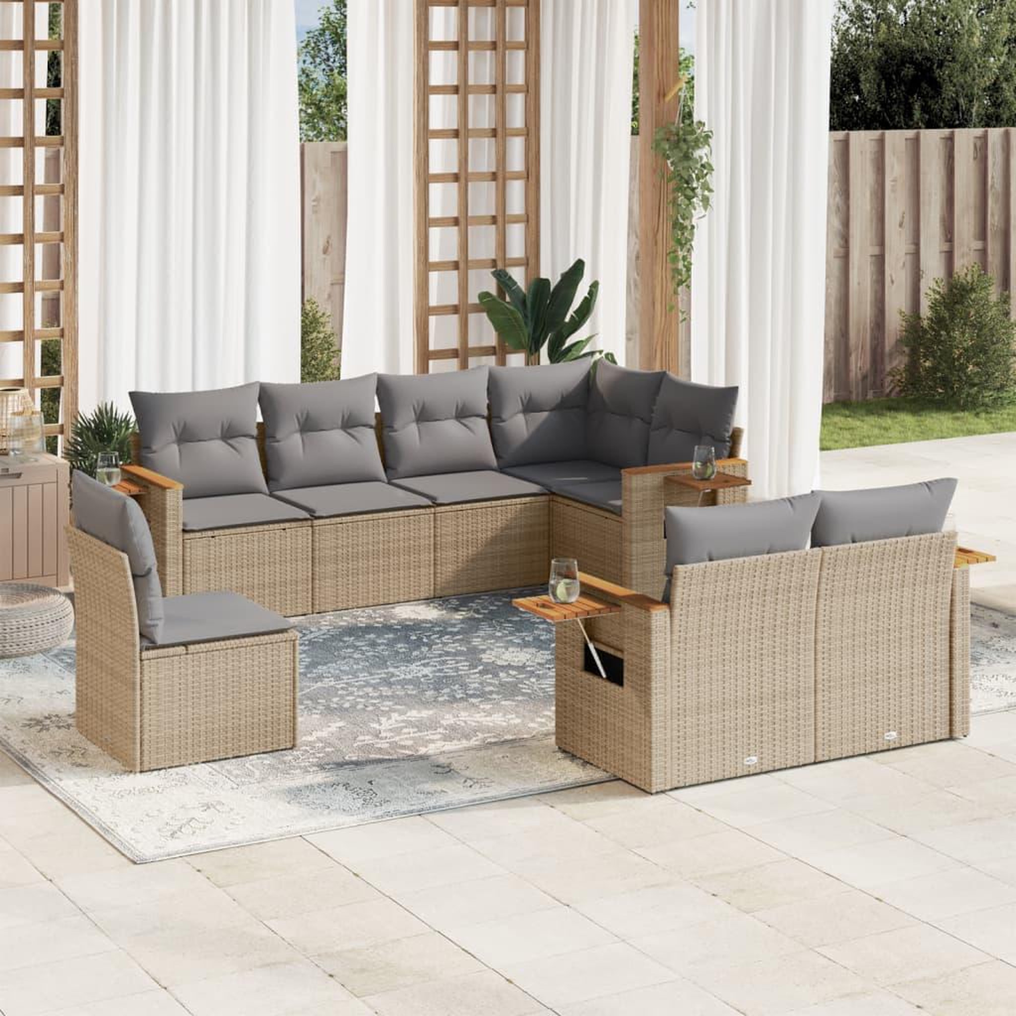 VIDAXL Salon de jardin avec coussins 8 pcs beige resine tressee