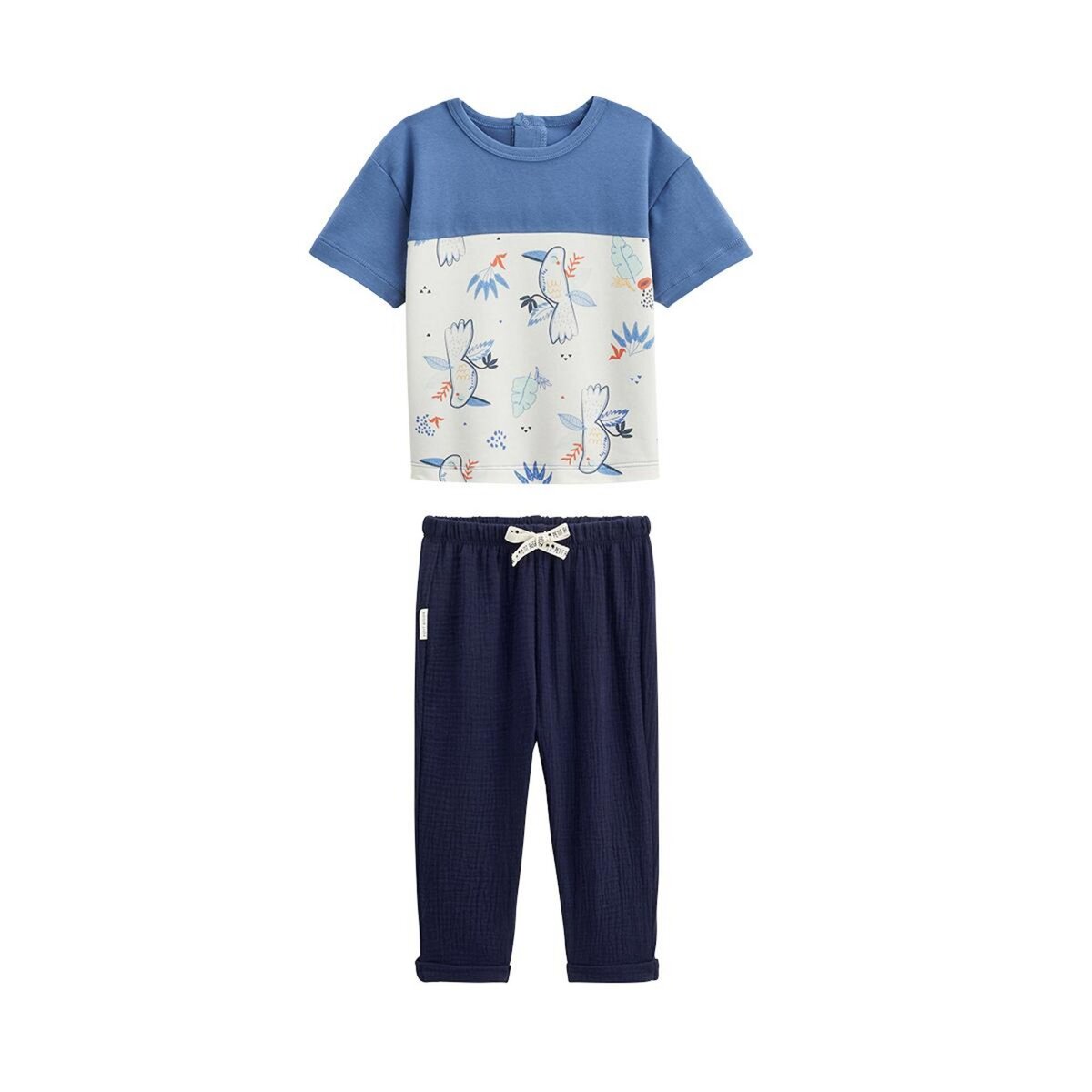 Petit Béguin Ensemble enfant t-shirt et pantalon en gaze de coton Mexico