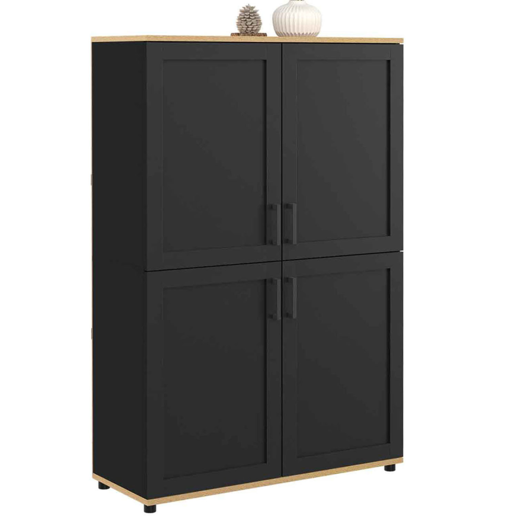 ID MARKET Buffet haut h. 125 cm vito 4 portes noir et bois